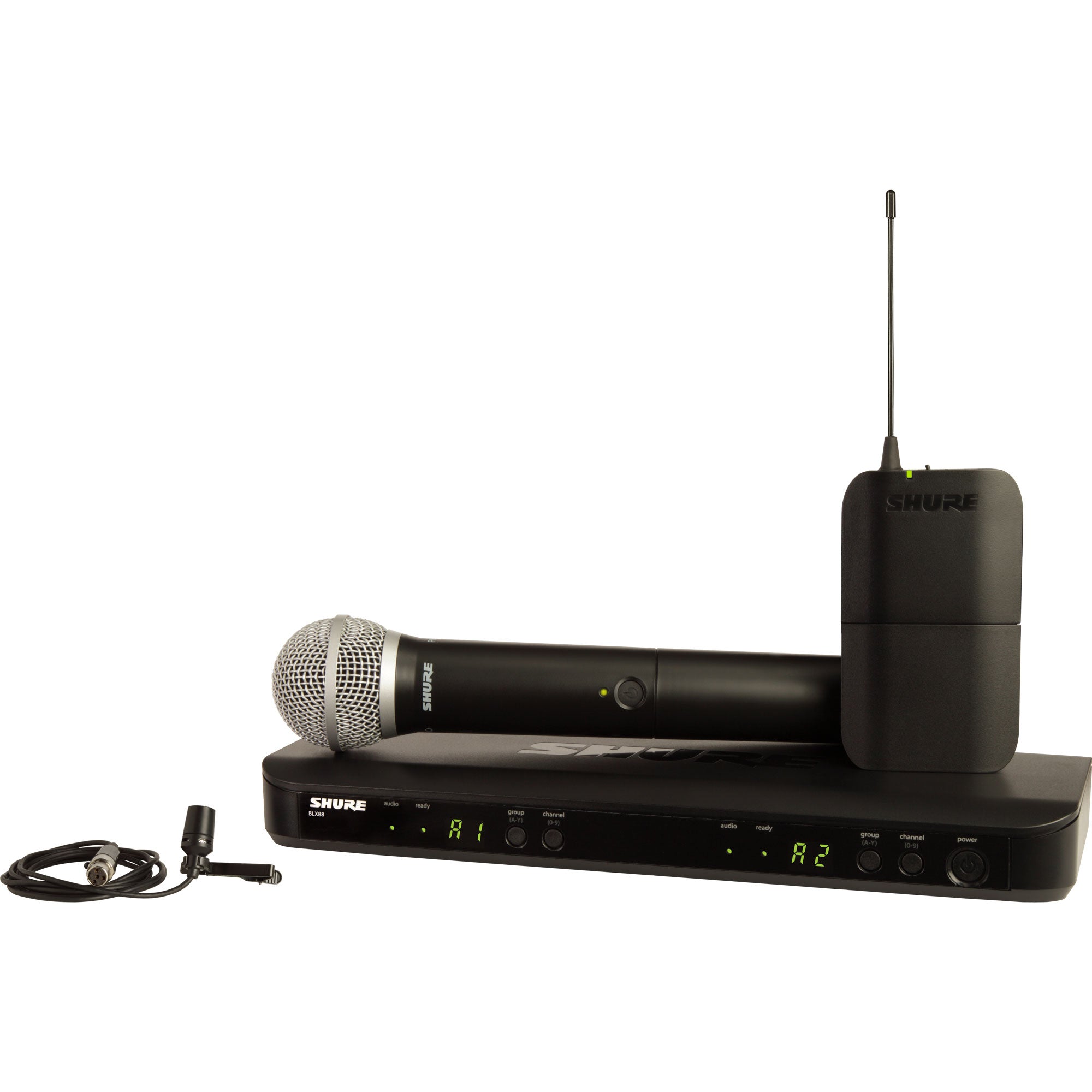 Shure BLX1288/CVL Dual-Channel Wireless Combo Lav & Handheld Microphone System (H10: 542-572 MHz)