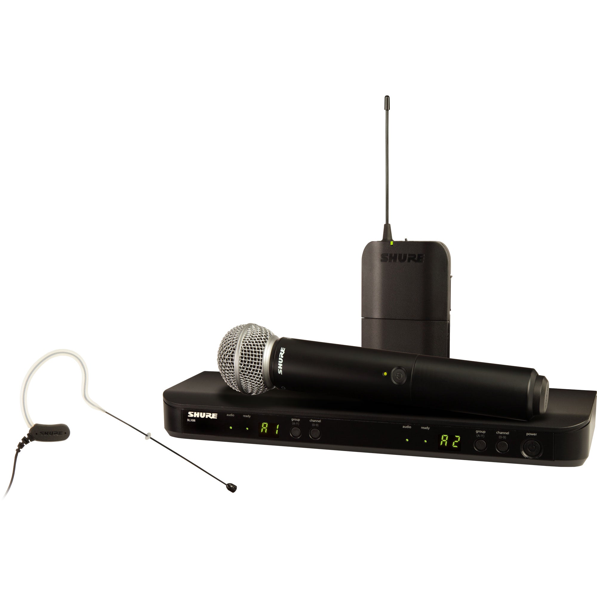 Shure BLX1288/MX153 Dual-Channel Wireless Combo Earset & Handheld Mic System (H9: 512-542 MHz)