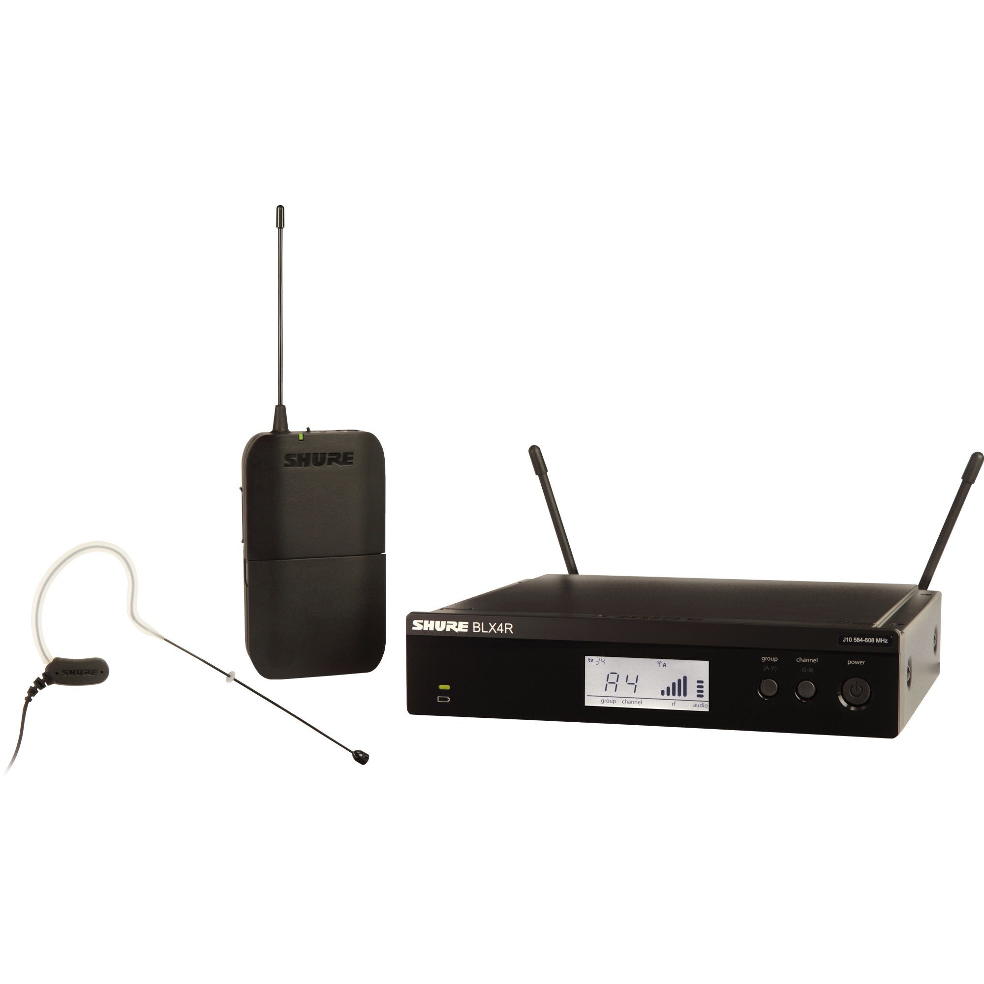 Shure BLX14R/MX53 Rackmount Wireless Omnidirectional Earset Microphone System (H9: 512-542 MHz)