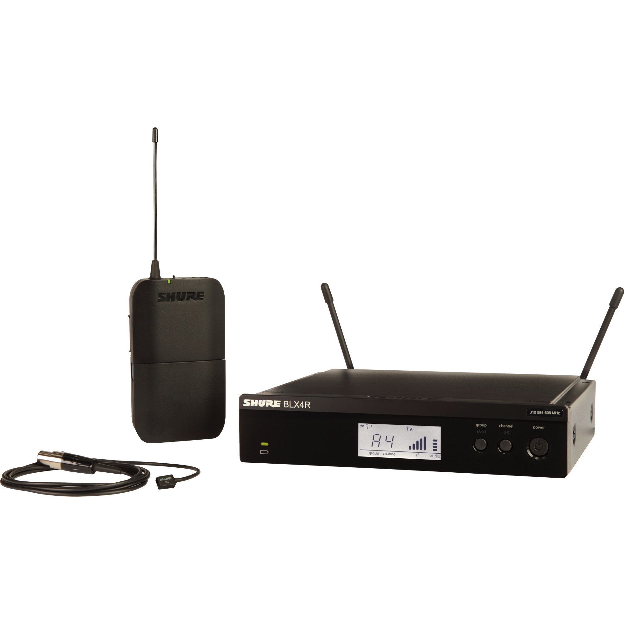 Shure BLX14R/W93 Rackmount Wireless Omnidirectional Lavalier Microphone System (H11: 572-596 MHz)