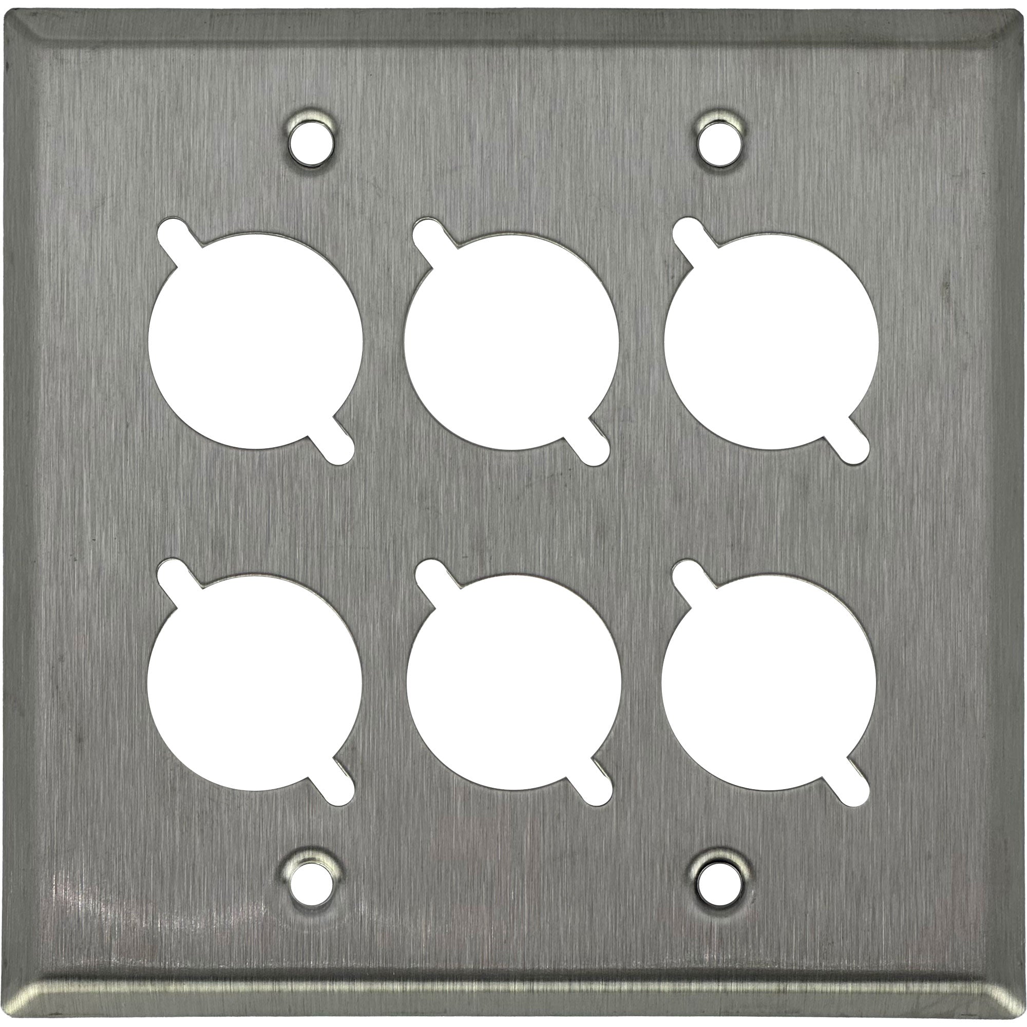 CBI BR-WP2-6H 2-Gang Wall Plate Punched for 6 Neutrik XLR Connectors (Stainless Steel)