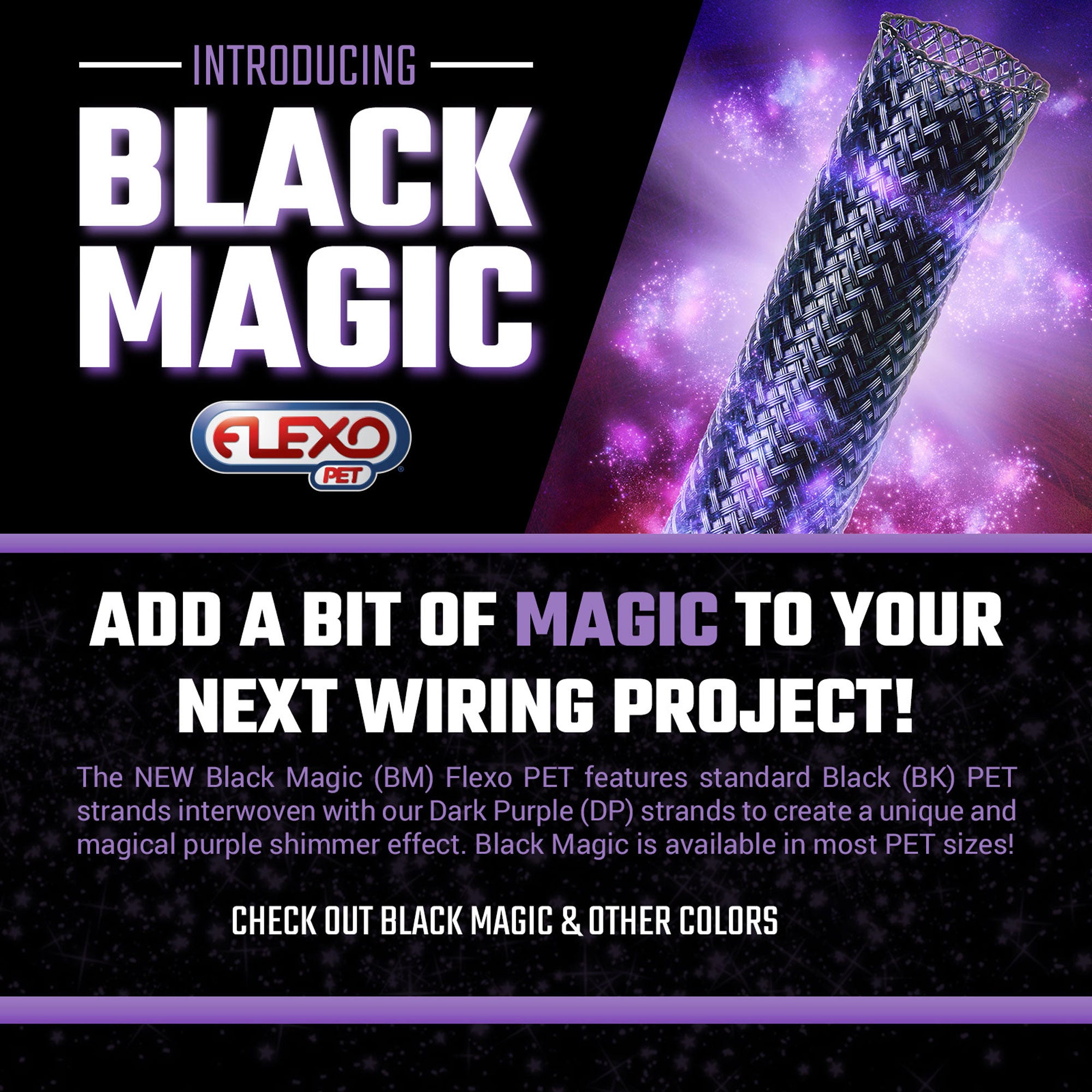 Techflex Flexo PET Expandable Braided Sleeving (1/2" Black Magic, 500' Spool)