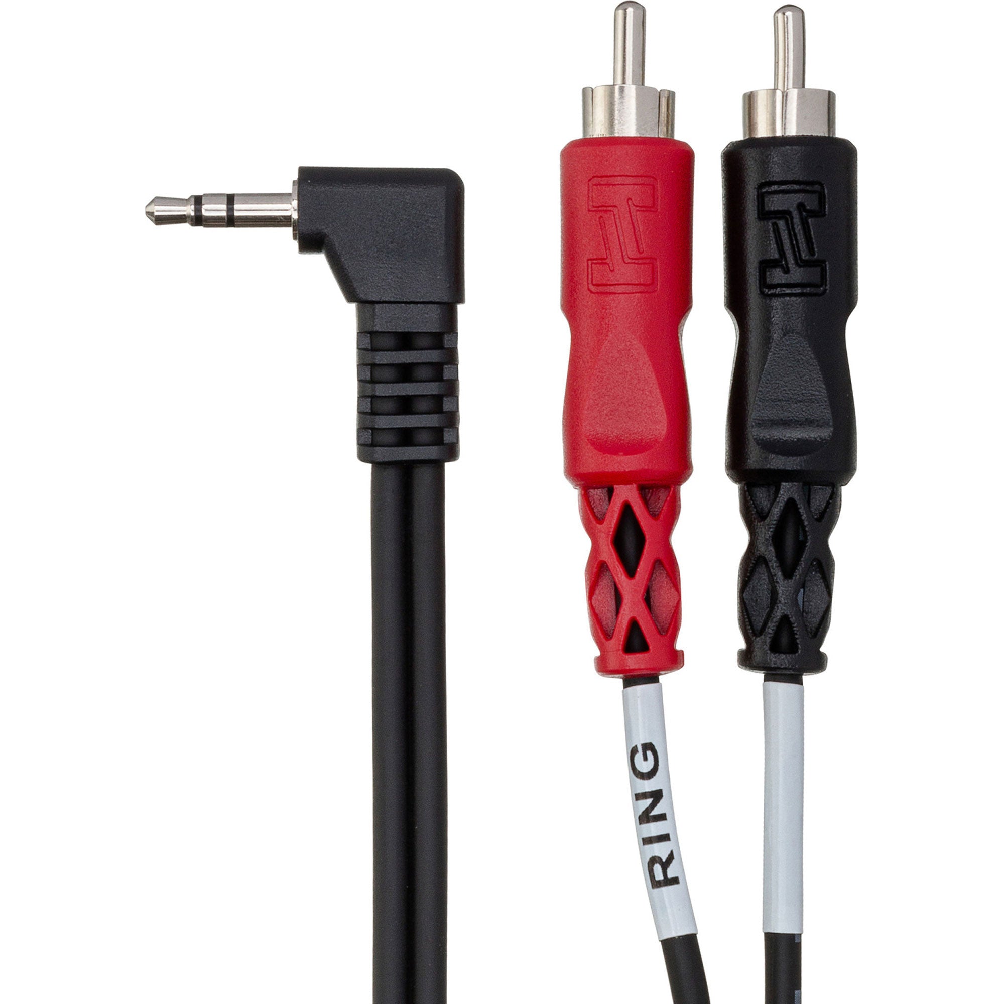 Hosa CMR-203R Right-Angle 3.5mm TRS to Dual RCA Stereo Breakout Cable (3')