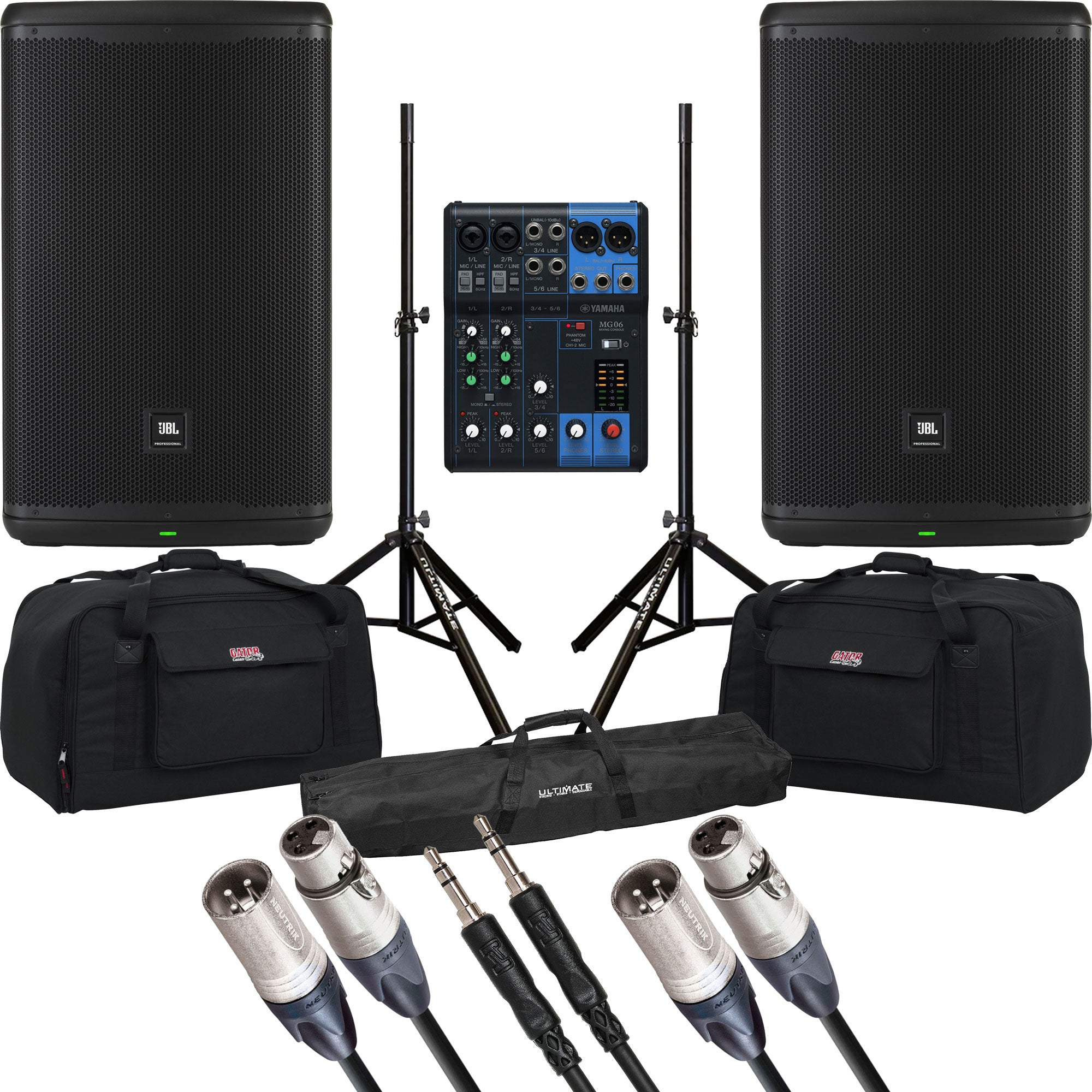 JBL EON715 Two-Way 15" 1300W Complete Powered Loudspeaker PA Bundle (Pair)