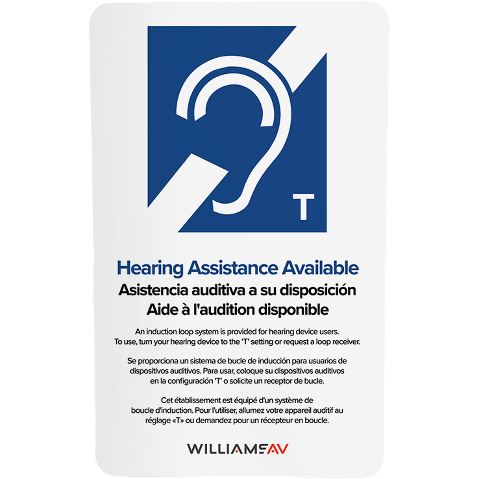 Williams AV IDP 009 ADA Wall Plaque for Loop and T-Coil Availability