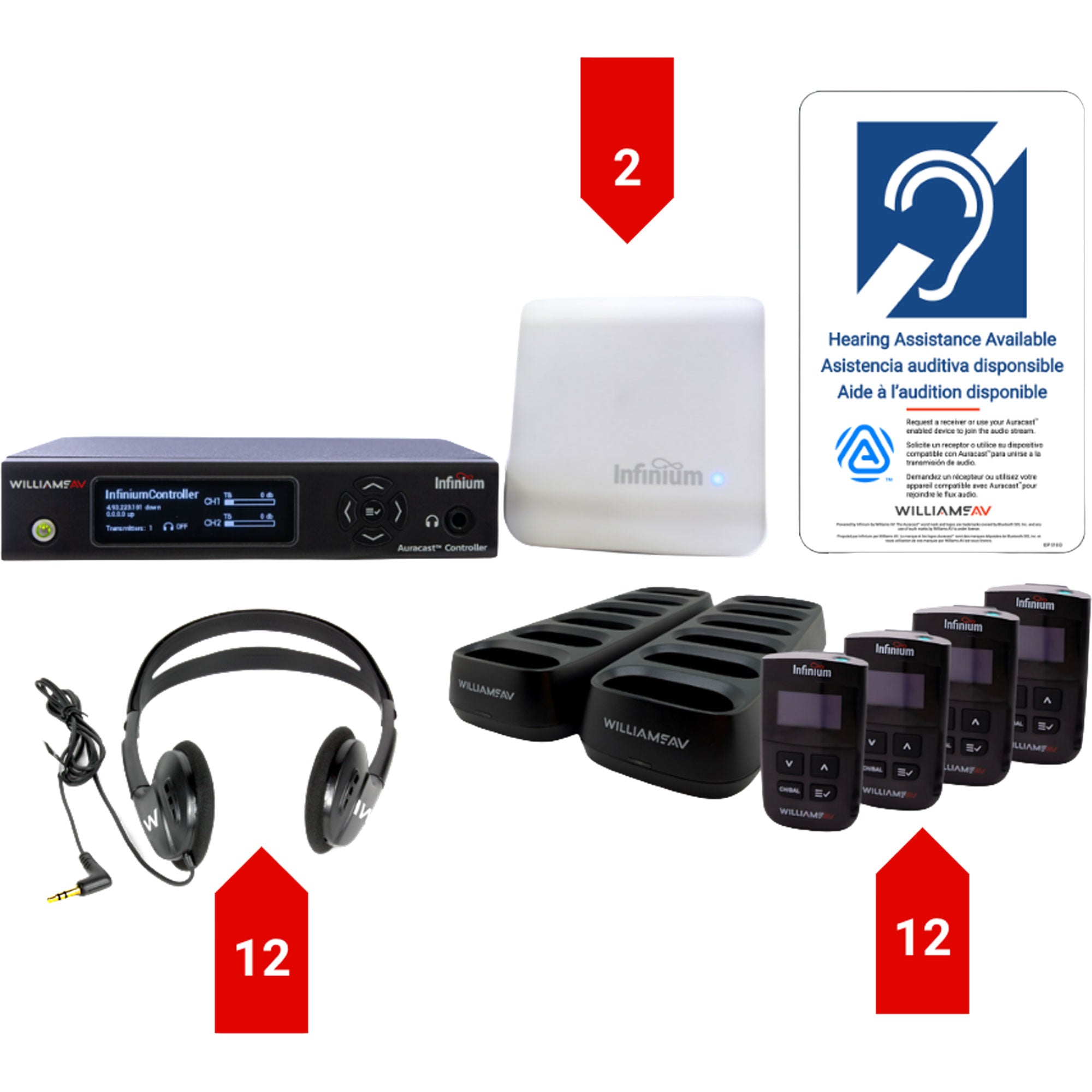 Williams AV BA SYS3 Infinium System Bundle with 2 Transmitters, 12 Receivers, Headphones, and Charger