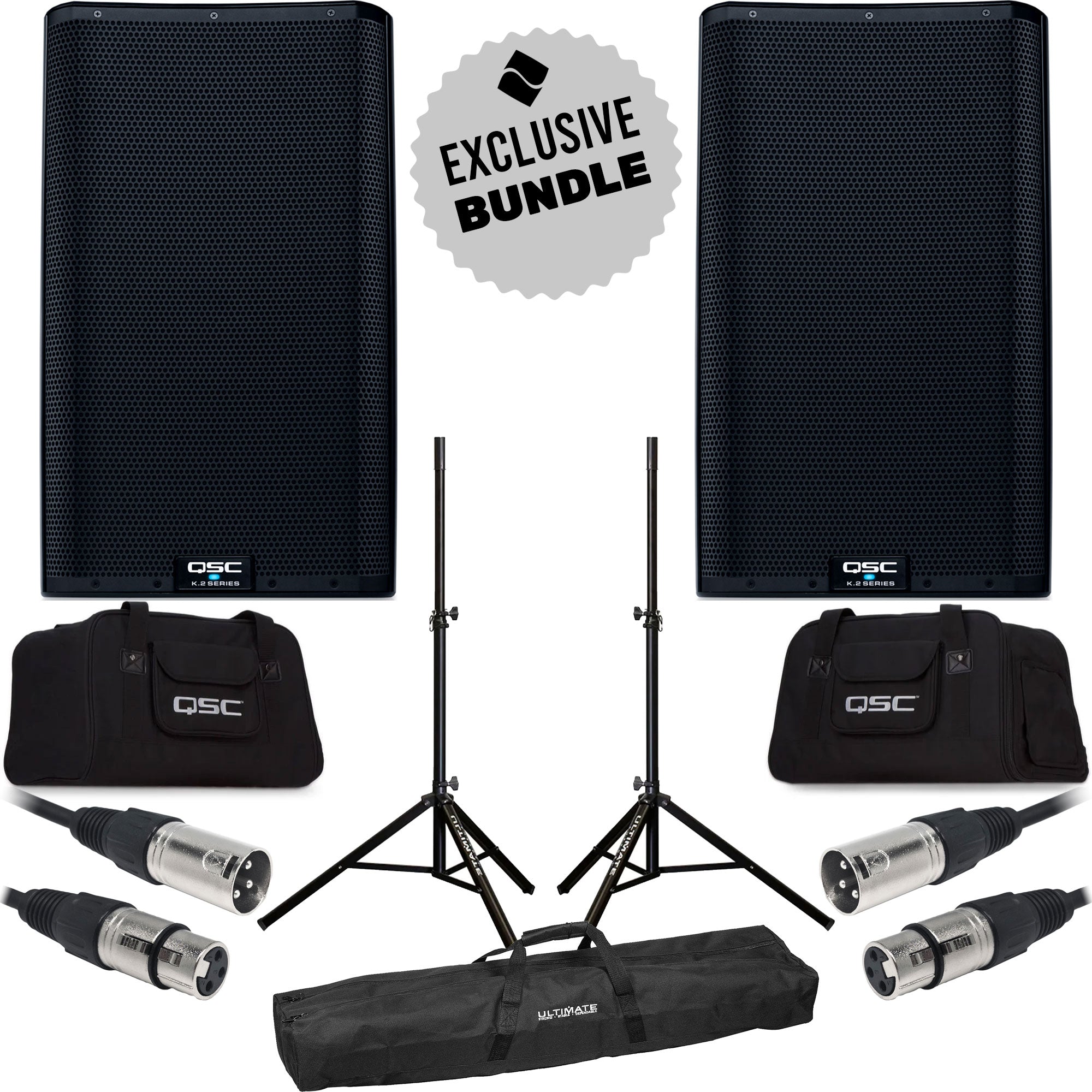 QSC K12.2 K.2 Series 12" 2-Way 2000W Complete Powered Loudspeaker Essentials Bundle (Pair)