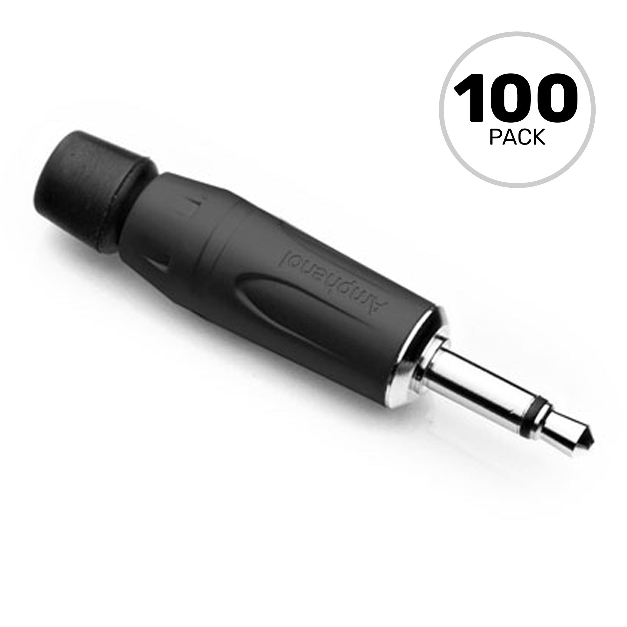 Amphenol KM2PB 3.5mm TS Mono Mini Plug Cable Connector (Black/Silver, Box of 100)