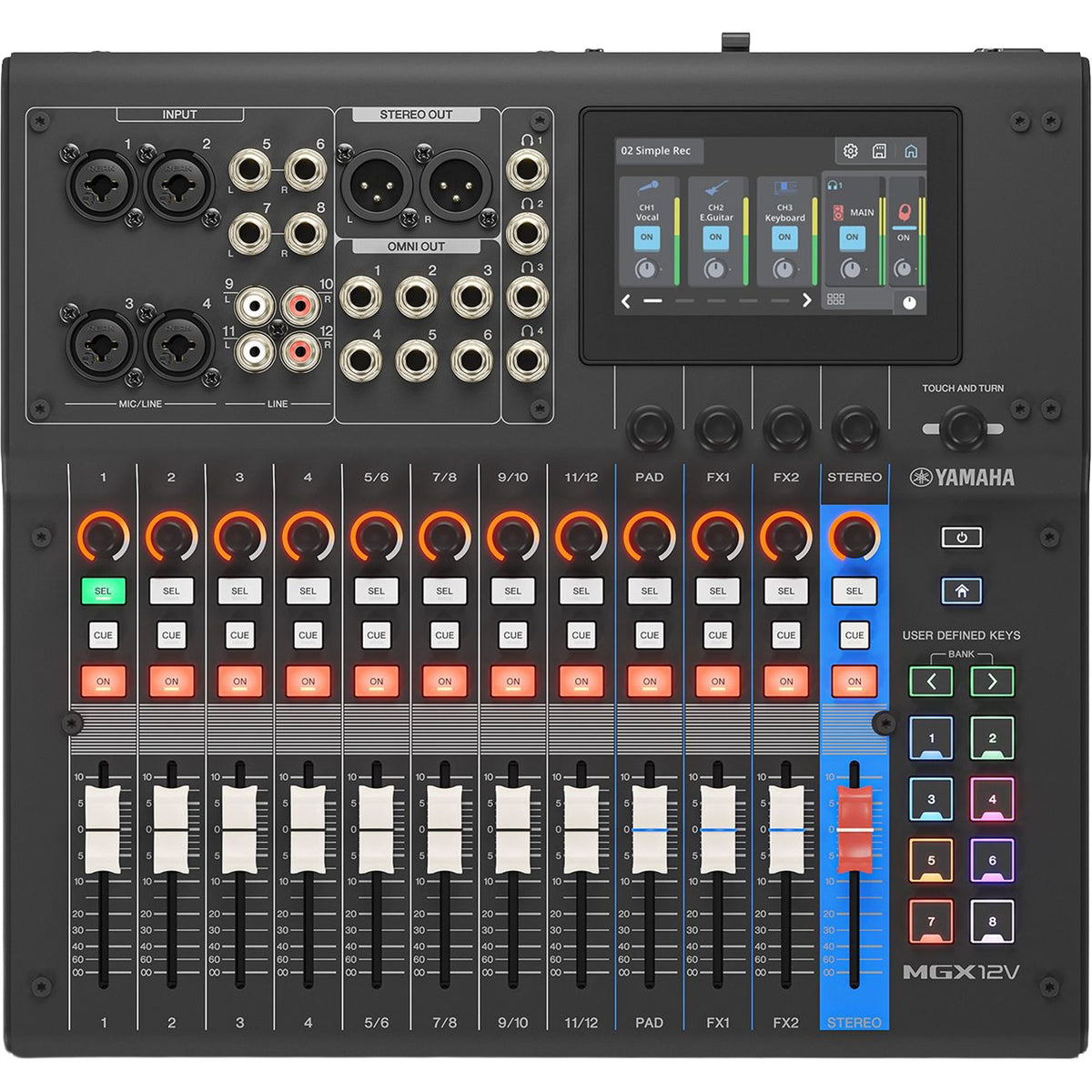 Yamaha MGX12V 18-Channel Digital Mixing Console with Dual USB-C Audio/Video Interface (Black)