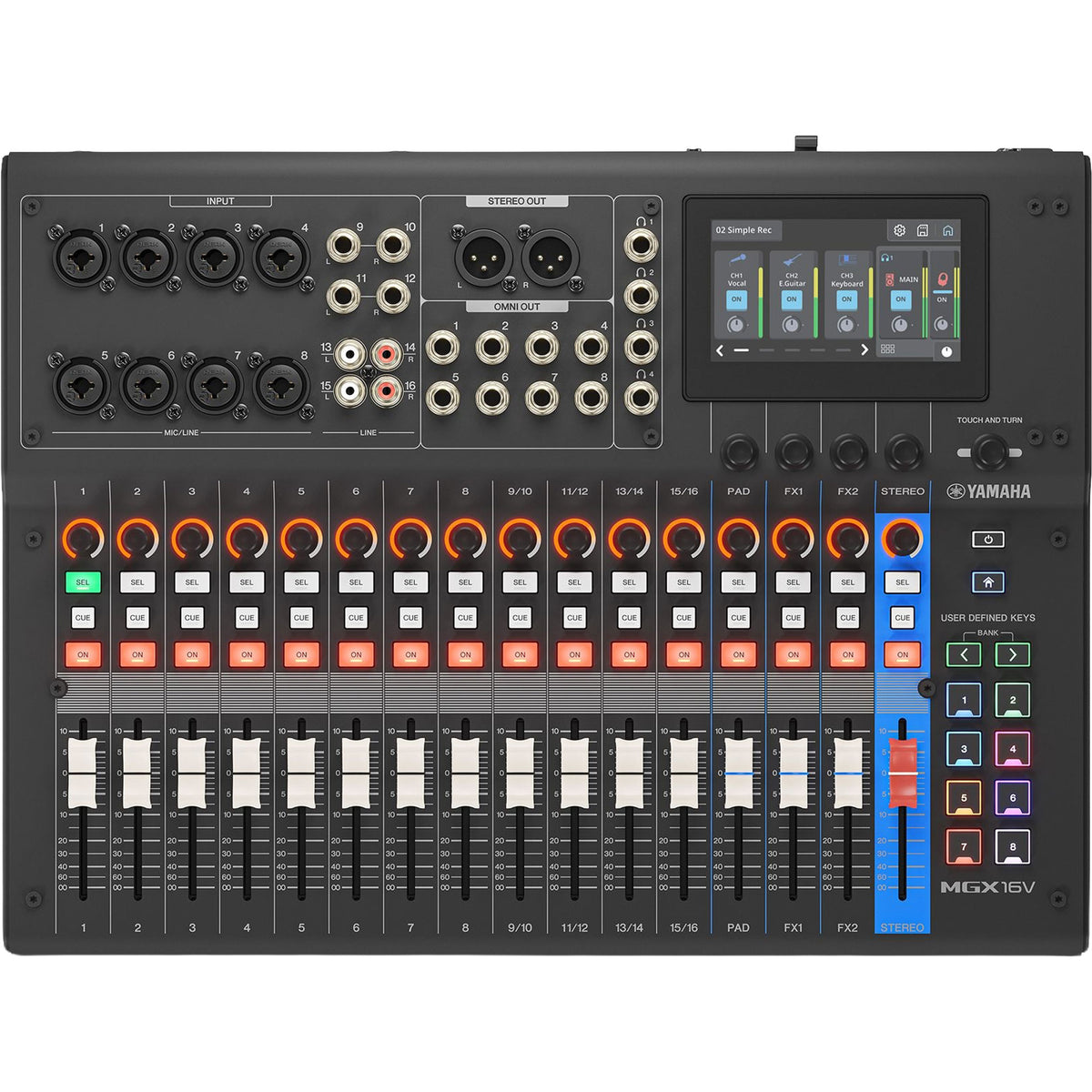 Yamaha MGX16V 22-Channel Digital Mixing Console with Dual USB-C Audio/Video Interface (Black)