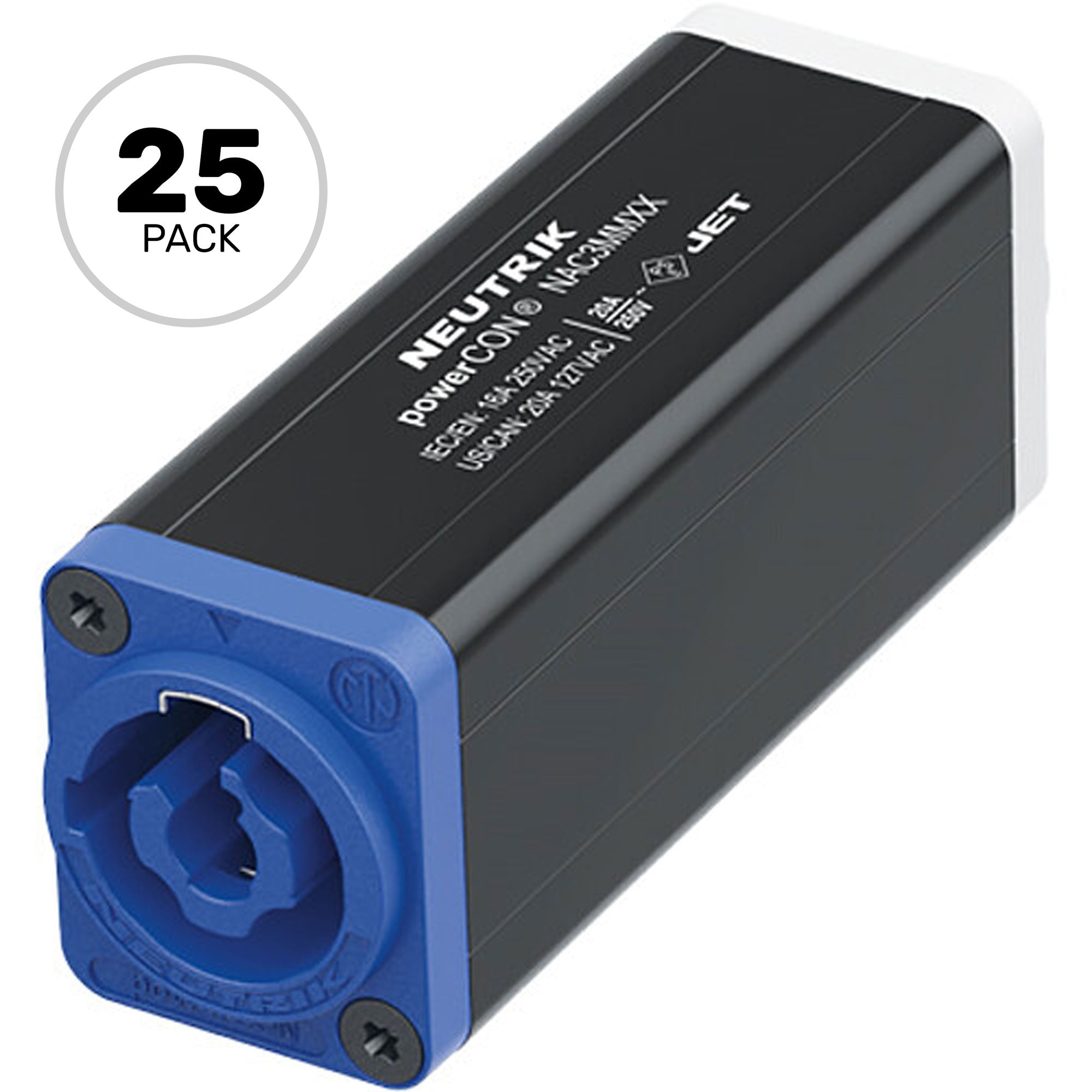 Neutrik NAC3MMXX powerCON Coupler for IEC 60320-1 XX Series (Blue/Gray, Box of 25)