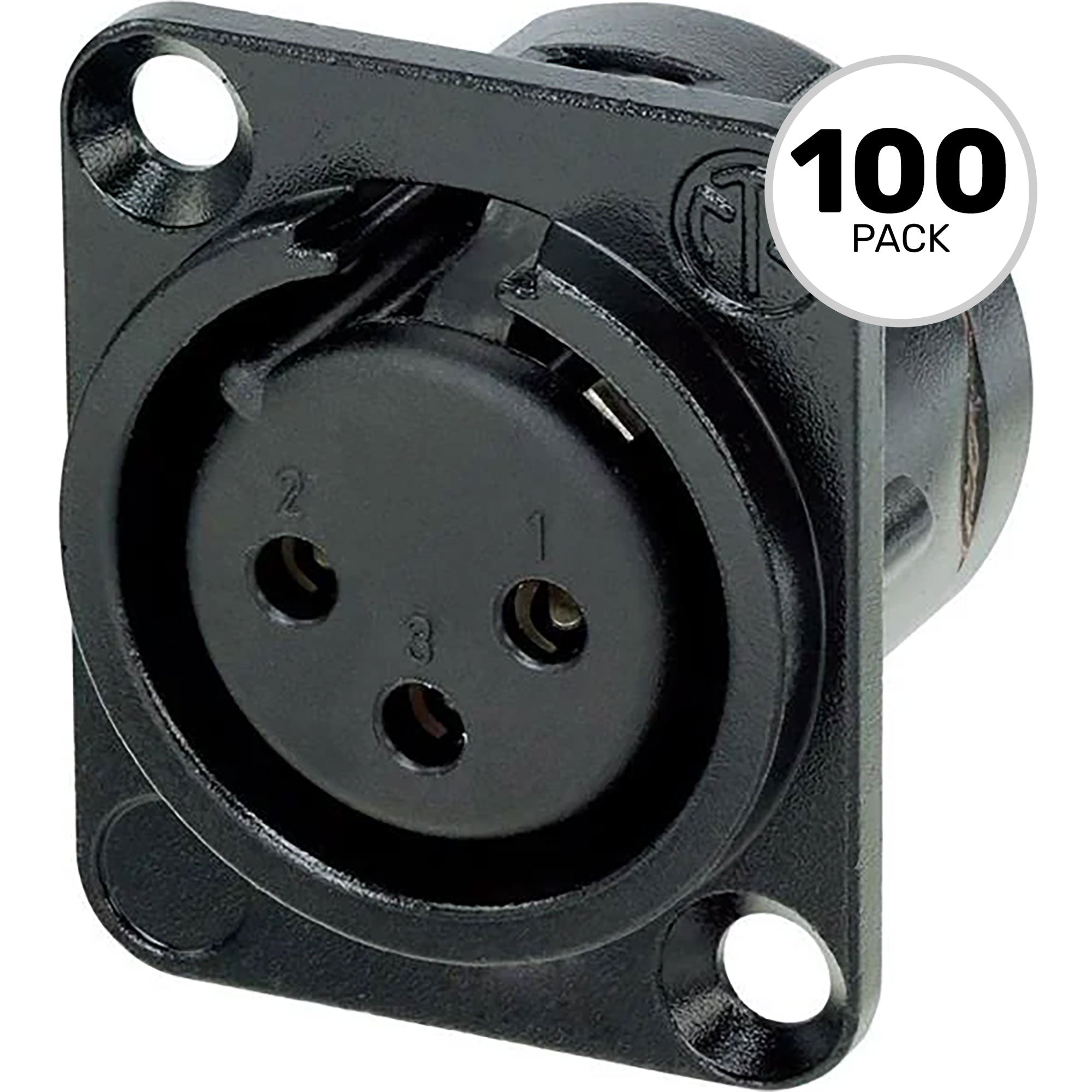 Neutrik NC3FD-LX-BAG-0 Latchless Female 3-Pin XLR Chassis Connector (Black/Silver, Box of 100) Image 2