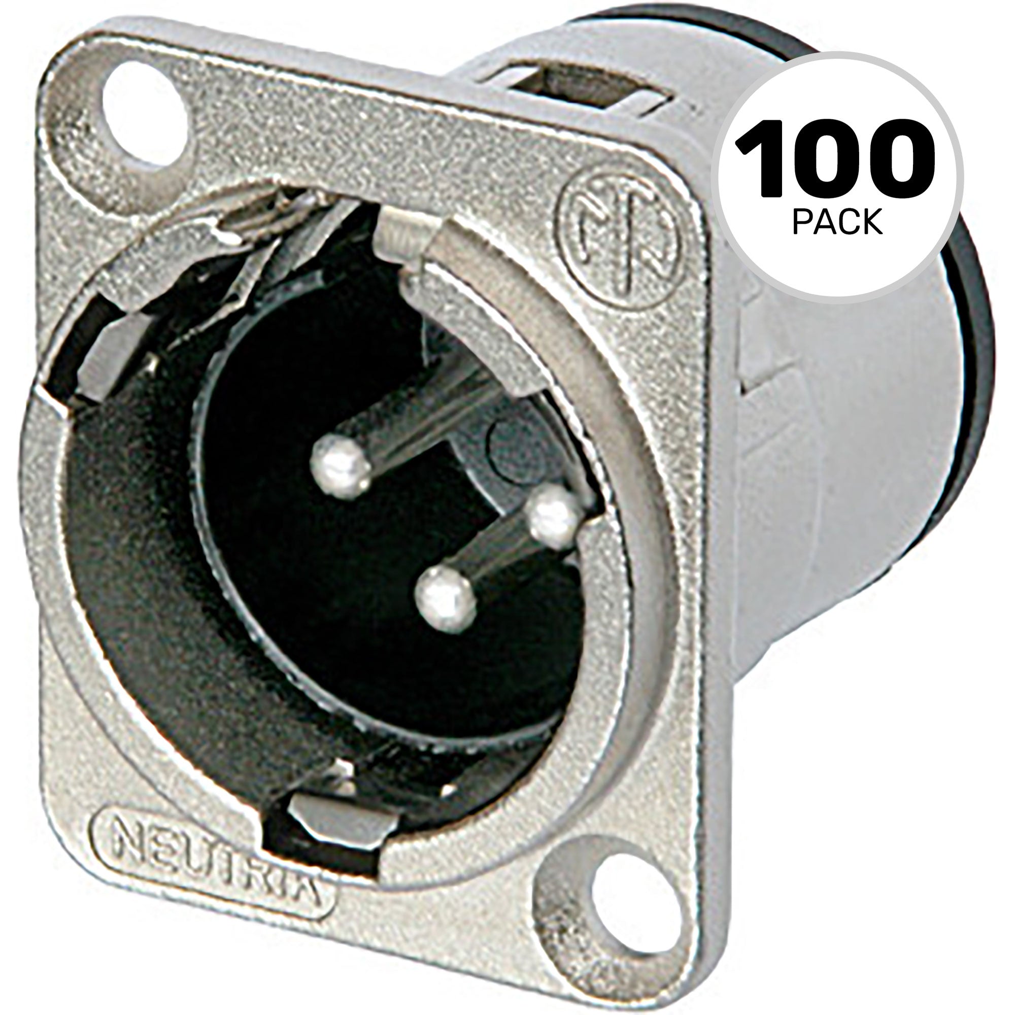 Neutrik NC3MD-V Male 3-Pin XLR Vertical PCB Mount Chassis Connector (Nickel/Silver, Box of 100)