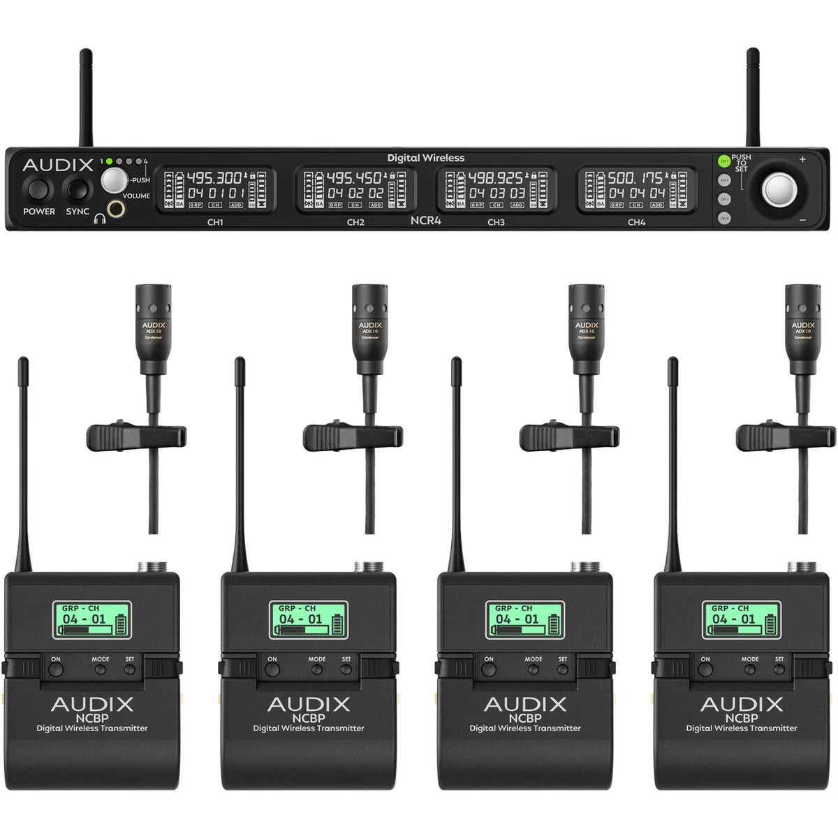 Audix NC4BX10 Novacore Quad-Channel Bodypack Wireless System with ADX10 Lavalier Microphones