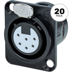 Neutrik NC6FSD-L-B-1 Female 6-Pin XLR Chassis Connector with Switchcraft Pin Layout (Black/Gold, Box of 20) Image 1