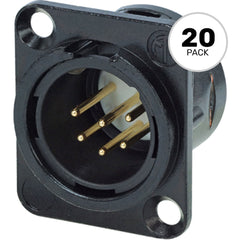 Neutrik NC6MSD-L-B-1 Male 6-Pin XLR Chassis Connector with Switchcraft Pin Layout (Black/Gold, Box of 20) Image 1