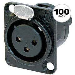 Neutrik NC3FD-S-1-B Female 3-Pin XLR Chassis Connector with Screw Terminals (Black/Gold, Box of 100) Image 1