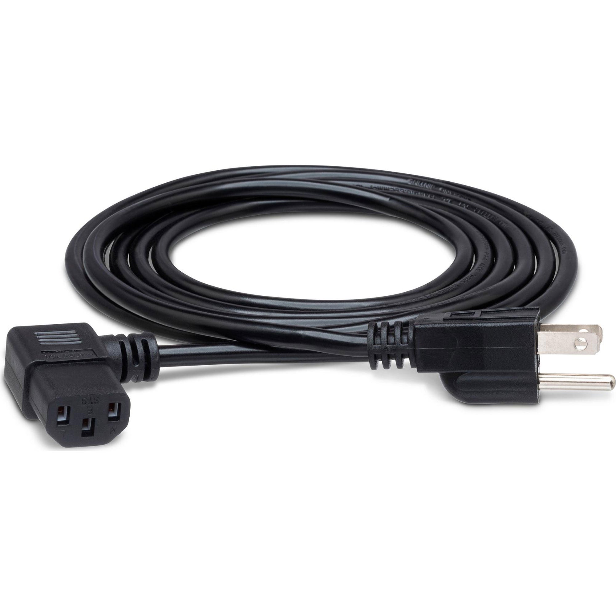 Hosa PWC-143R Power Cord 18 AWG, Right-Angle IEC C13 to NEMA 5-15P (3')