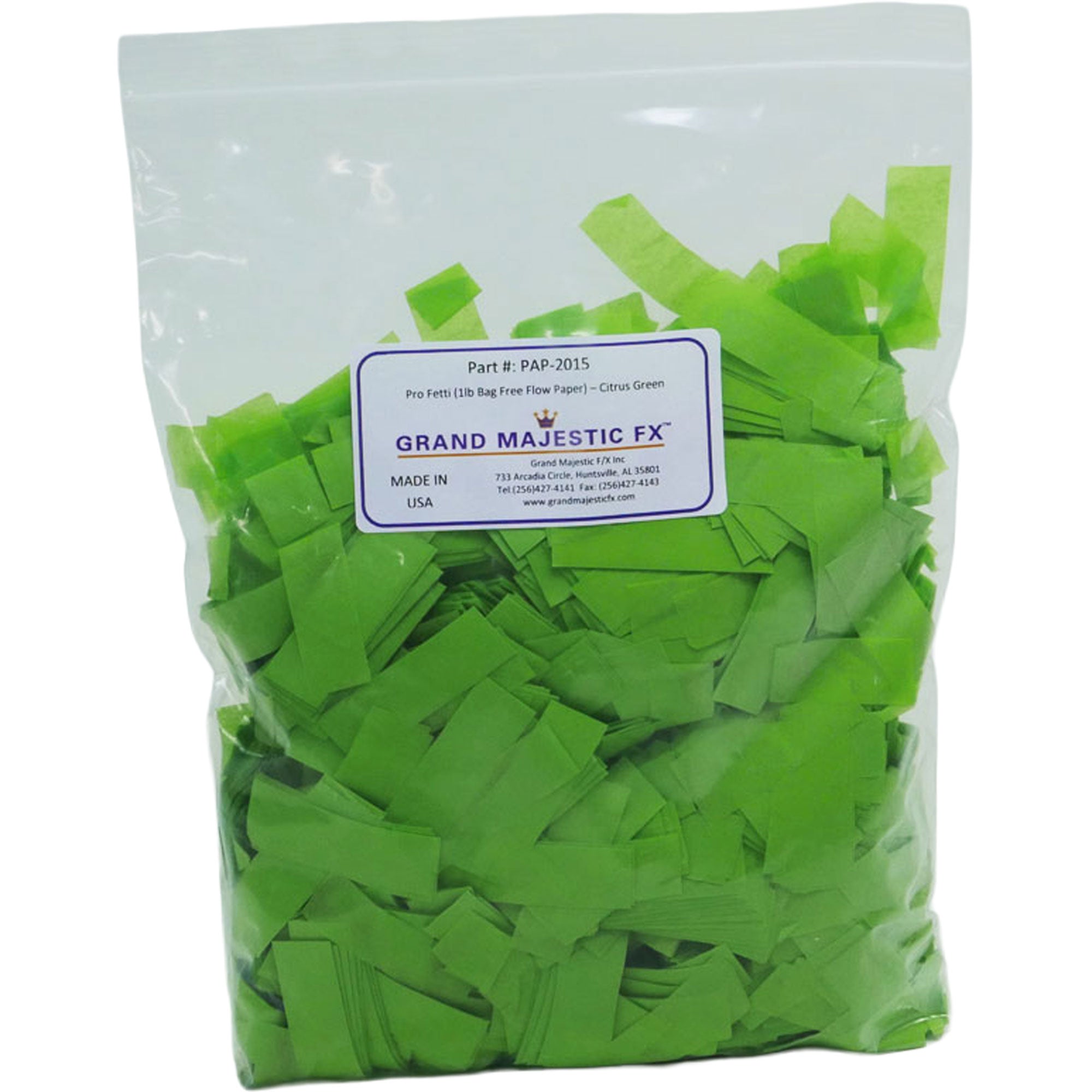 Grand Majestic FX Pro Fetti 1lb Bag of Free Flow Paper Confetti (Citrus Green)