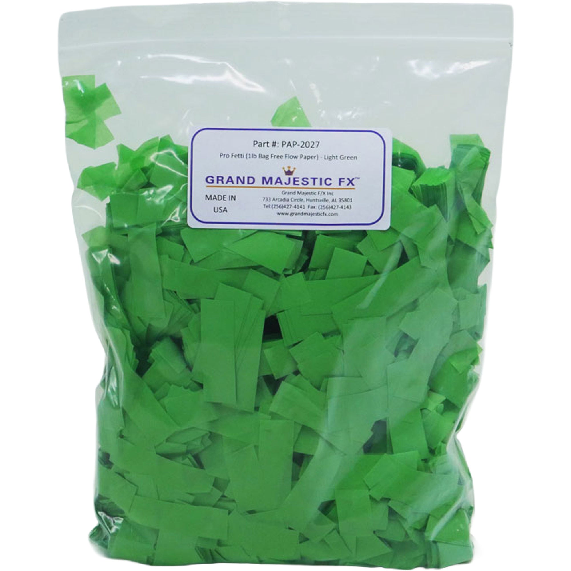 Grand Majestic FX Pro Fetti 1lb Bag of Free Flow Paper Confetti (Light Green)