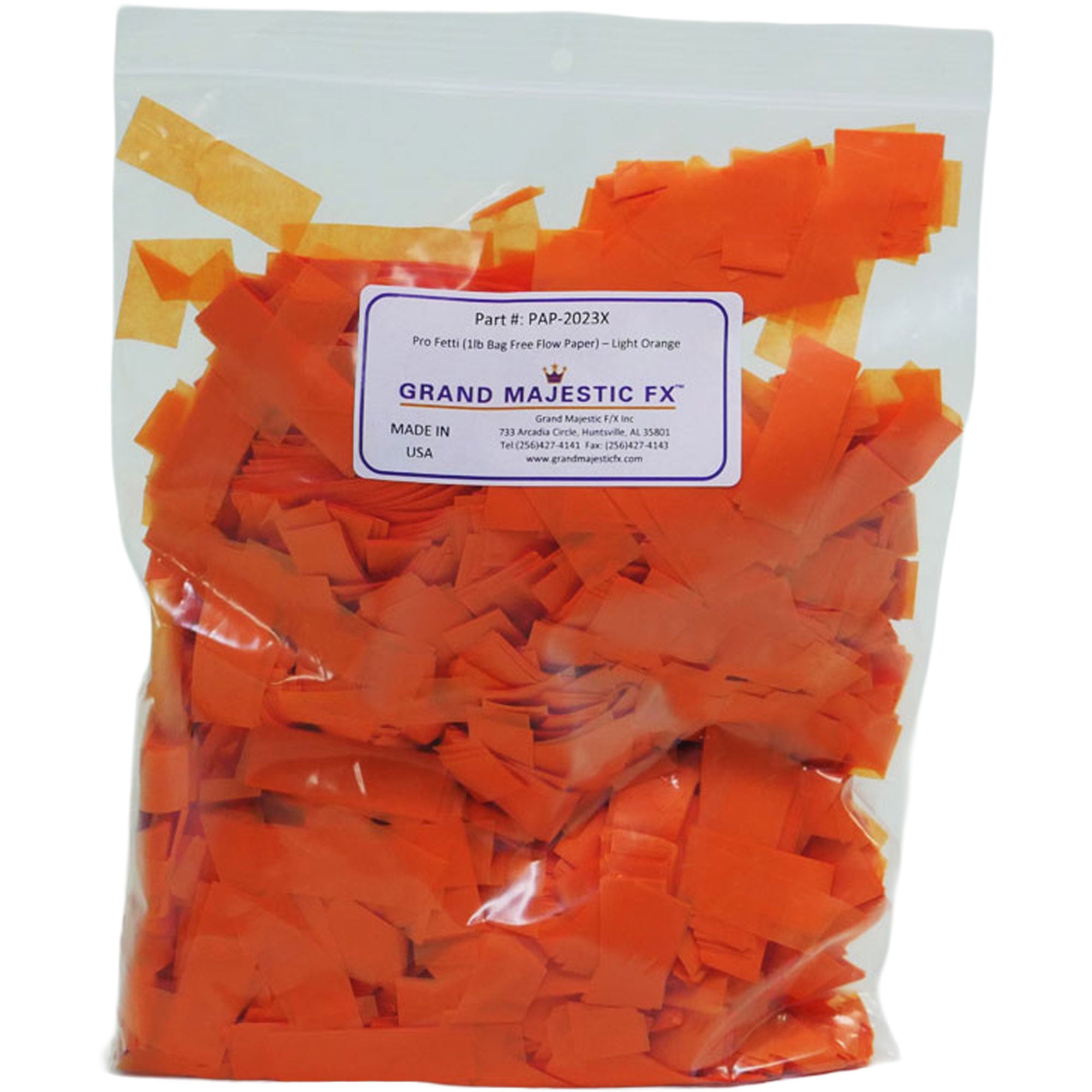 Grand Majestic FX Pro Fetti 1lb Bag of Free Flow Paper Confetti (Light Orange)