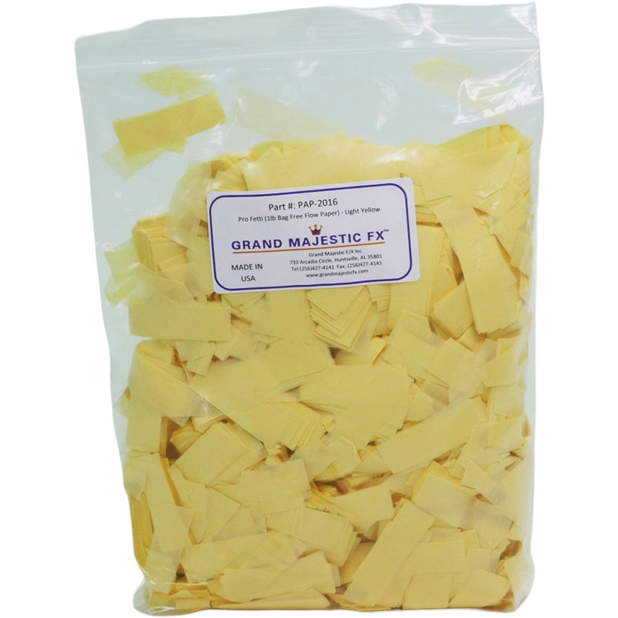Grand Majestic FX Pro Fetti 1lb Bag of Free Flow Paper Confetti (Light Yellow)