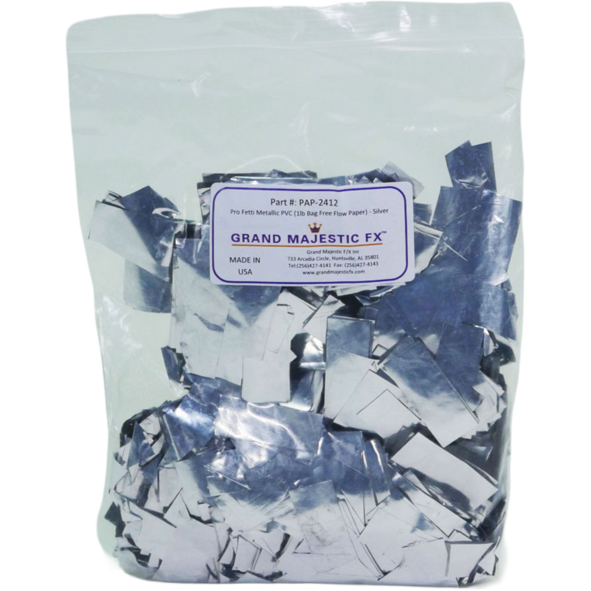 Grand Majestic FX Pro Fetti 1lb Bag of Free Flow Metallic PVC Mylar Confetti (Silver)