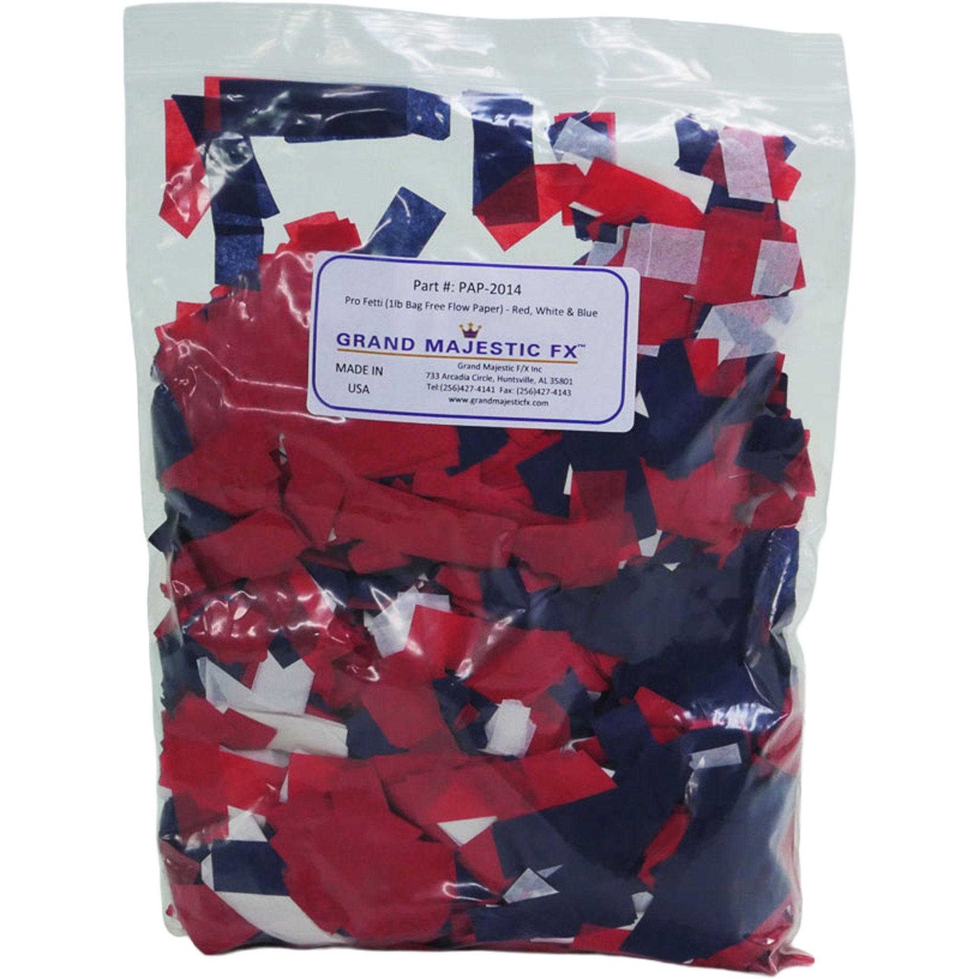 Grand Majestic FX Pro Fetti 1lb Bag of Free Flow Paper Confetti (Red, White & Blue)