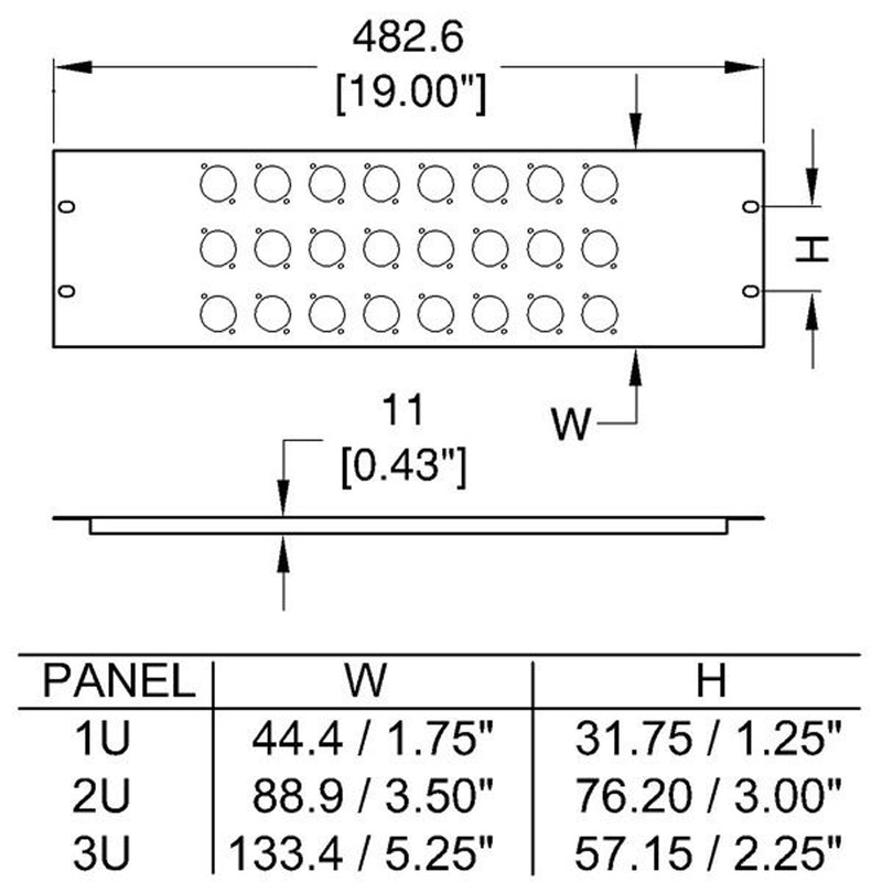 Penn Elcom R1269/1UK/08 Rack Panel Punched for Neutrik D-Style Connectors (1U, 8 Hole)