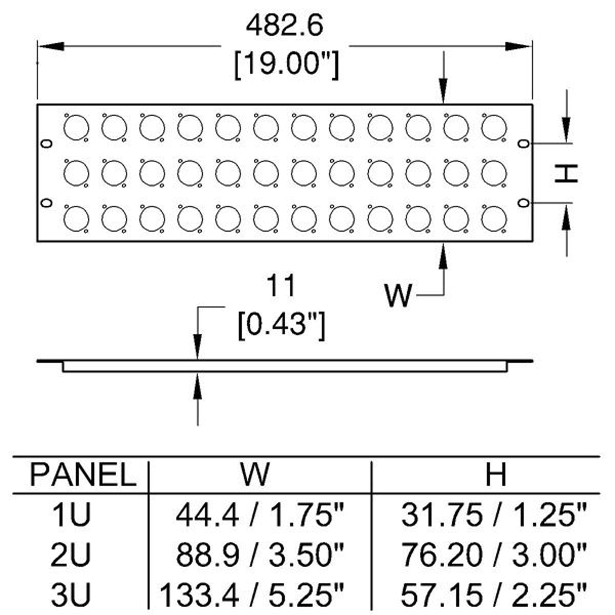 Penn Elcom R1269/1UK/12 Rack Panel Punched for Neutrik D-Style Connectors (1U, 12 Hole)