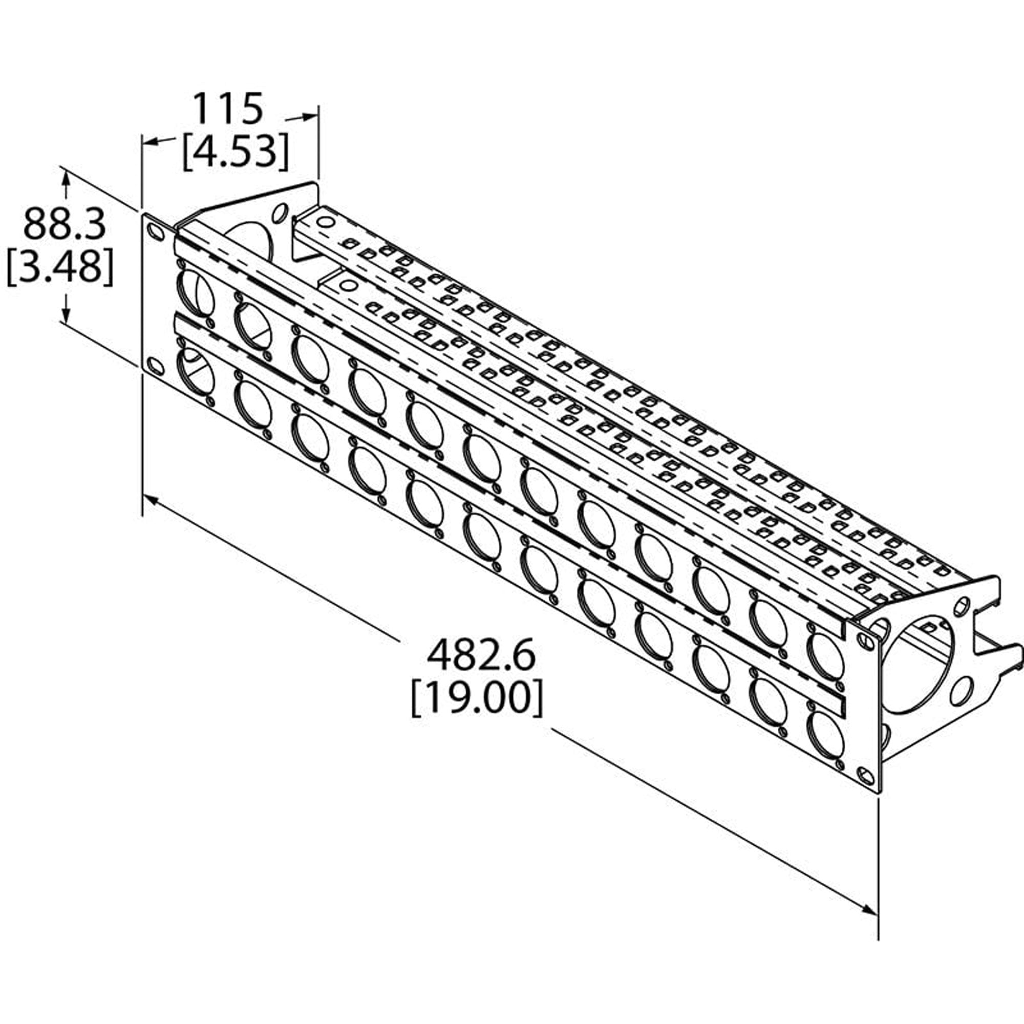 Penn Elcom R2269-2UK-24 Rack Panel Punched for Neutrik D-Style with Cable Support Bar (2U, 24 Hole)