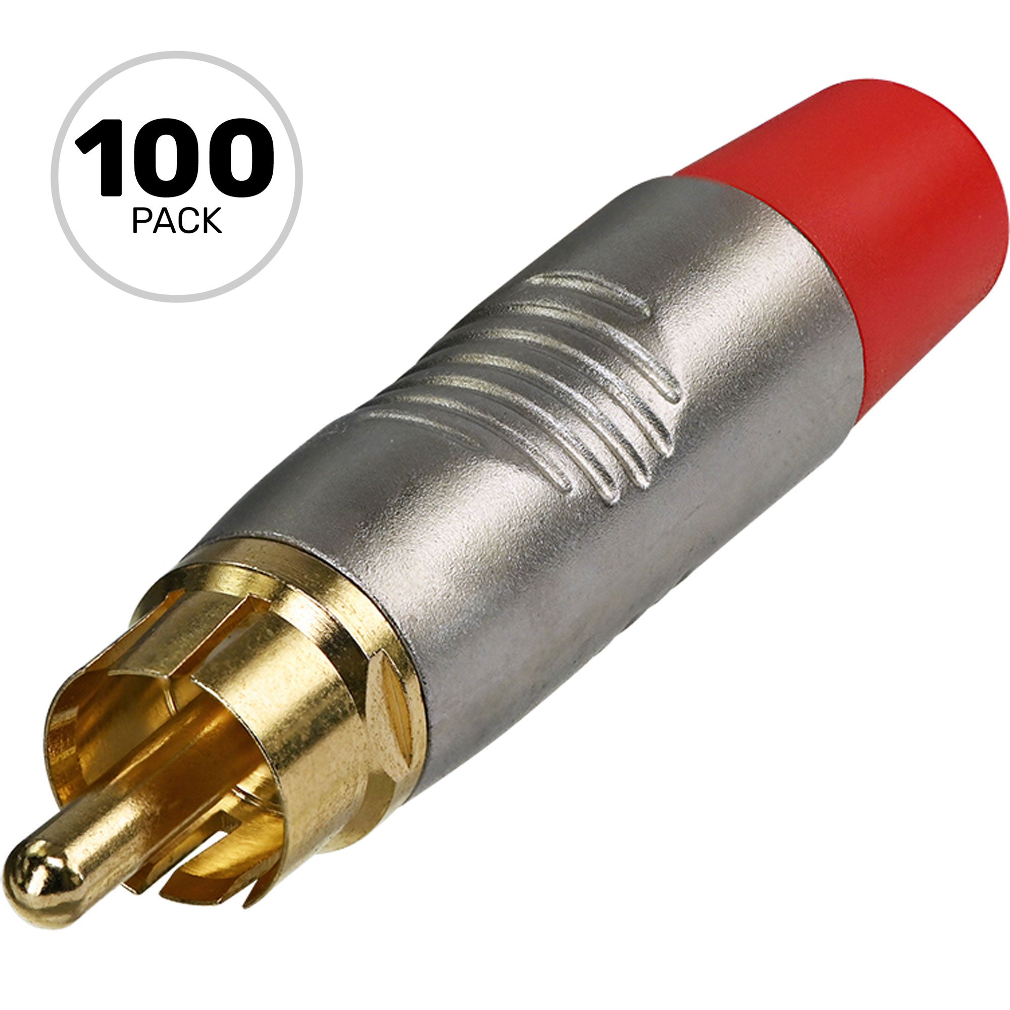 Neutrik Rean RF2C-AU-2 Male RCA Phono Plug with Gold Plated Contacts (Nickel/Red, Box of 100)
