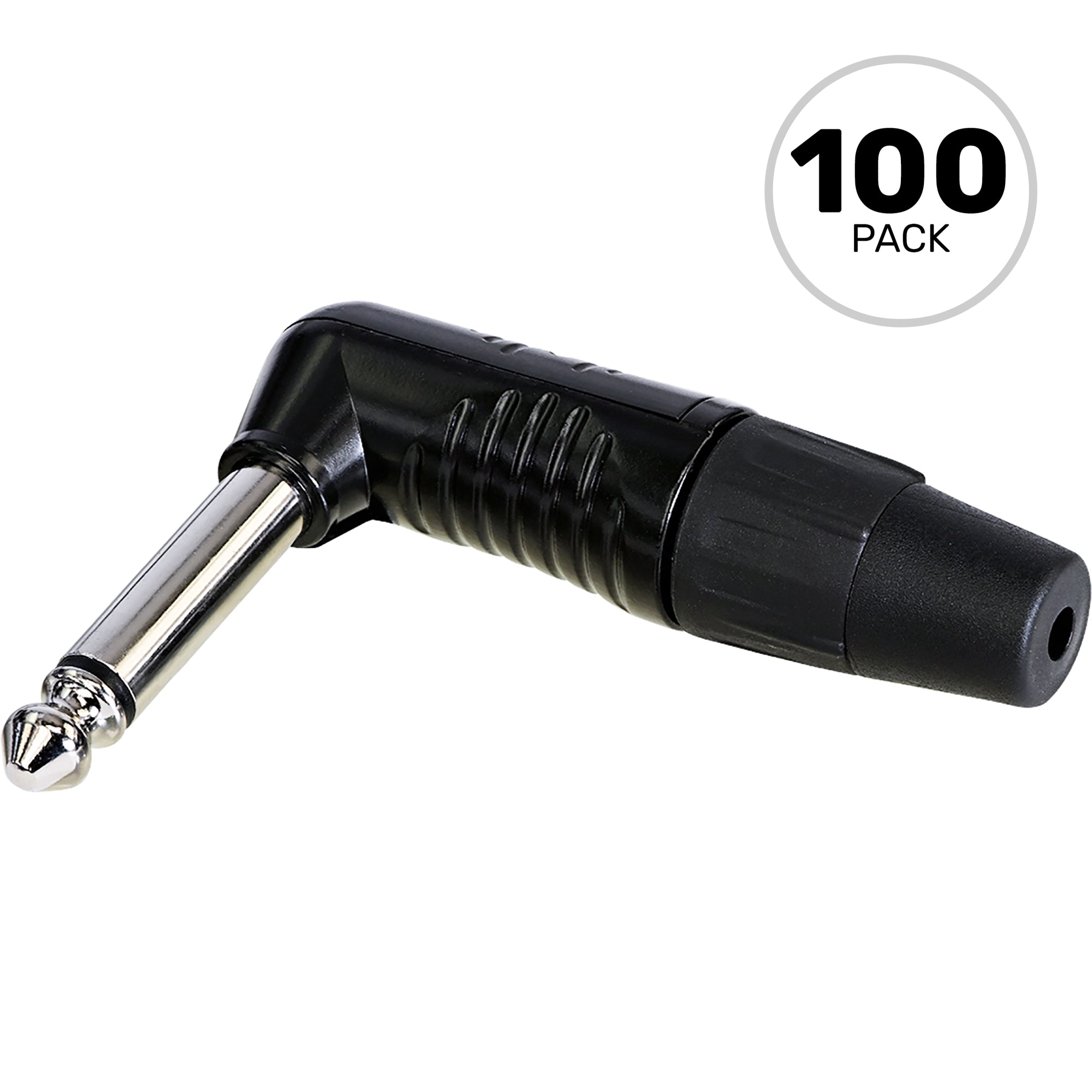 Neutrik Rean RP2RC-BAG Finger Groove Right-Angle 1/4" TS Mono Plug (Black/Silver, Box of 100)