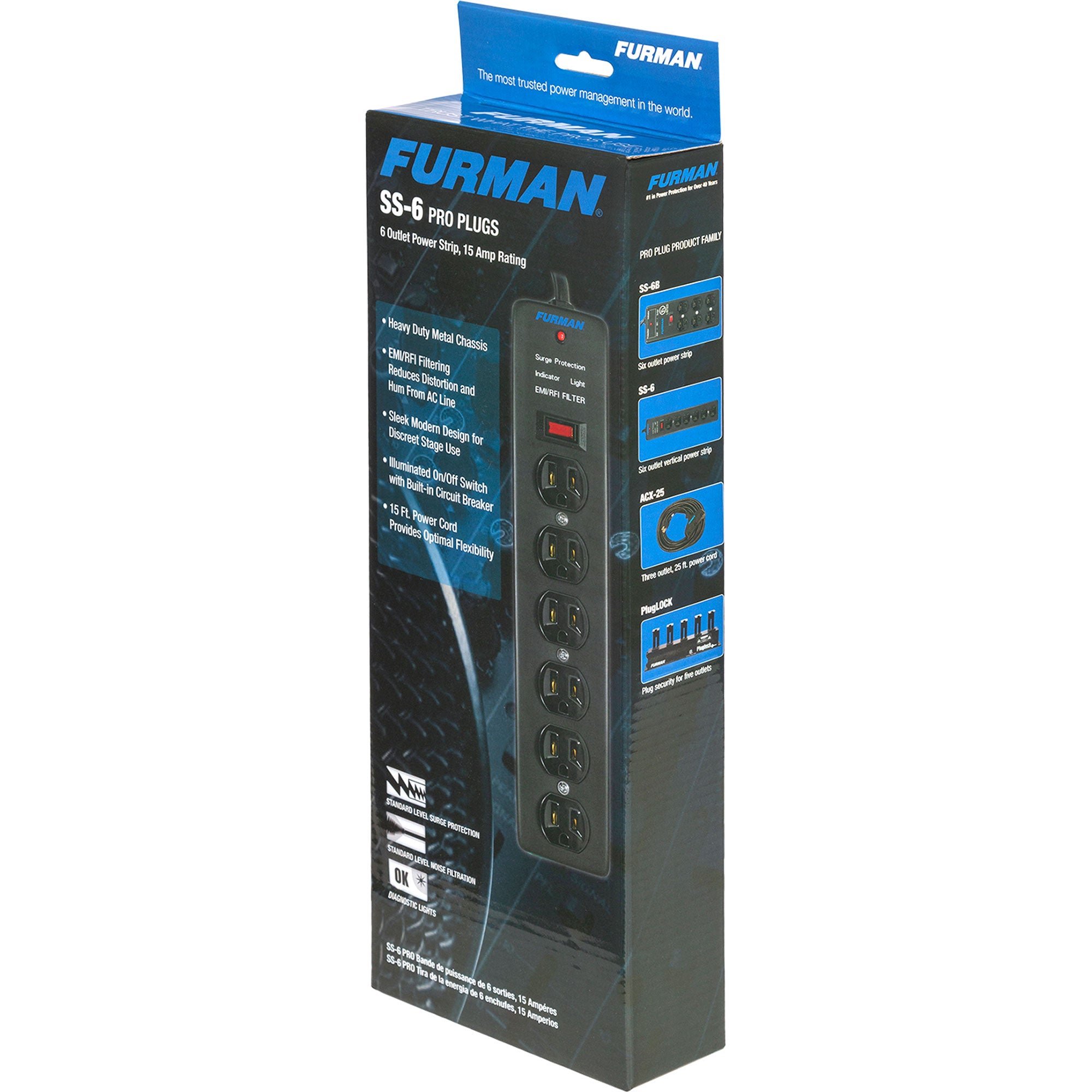 Furman SS-6 Pro Pro Plugs Series 6-Outlet Vertical Surge Protector (15')