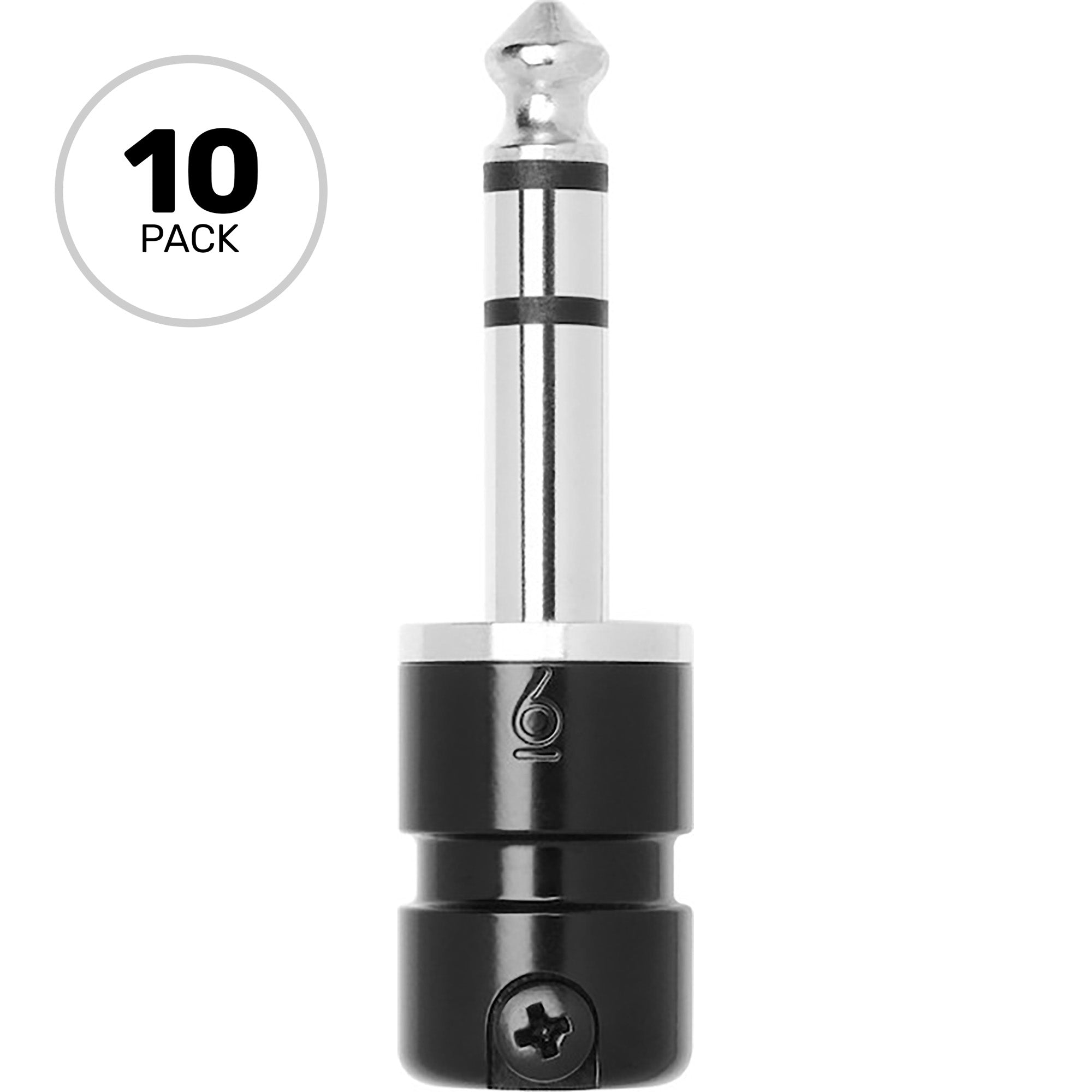 SquarePlug SPS6-SBK Compact Short Straight 1/4" TRS Stereo Cable Plugs (Black, 10 Pack)