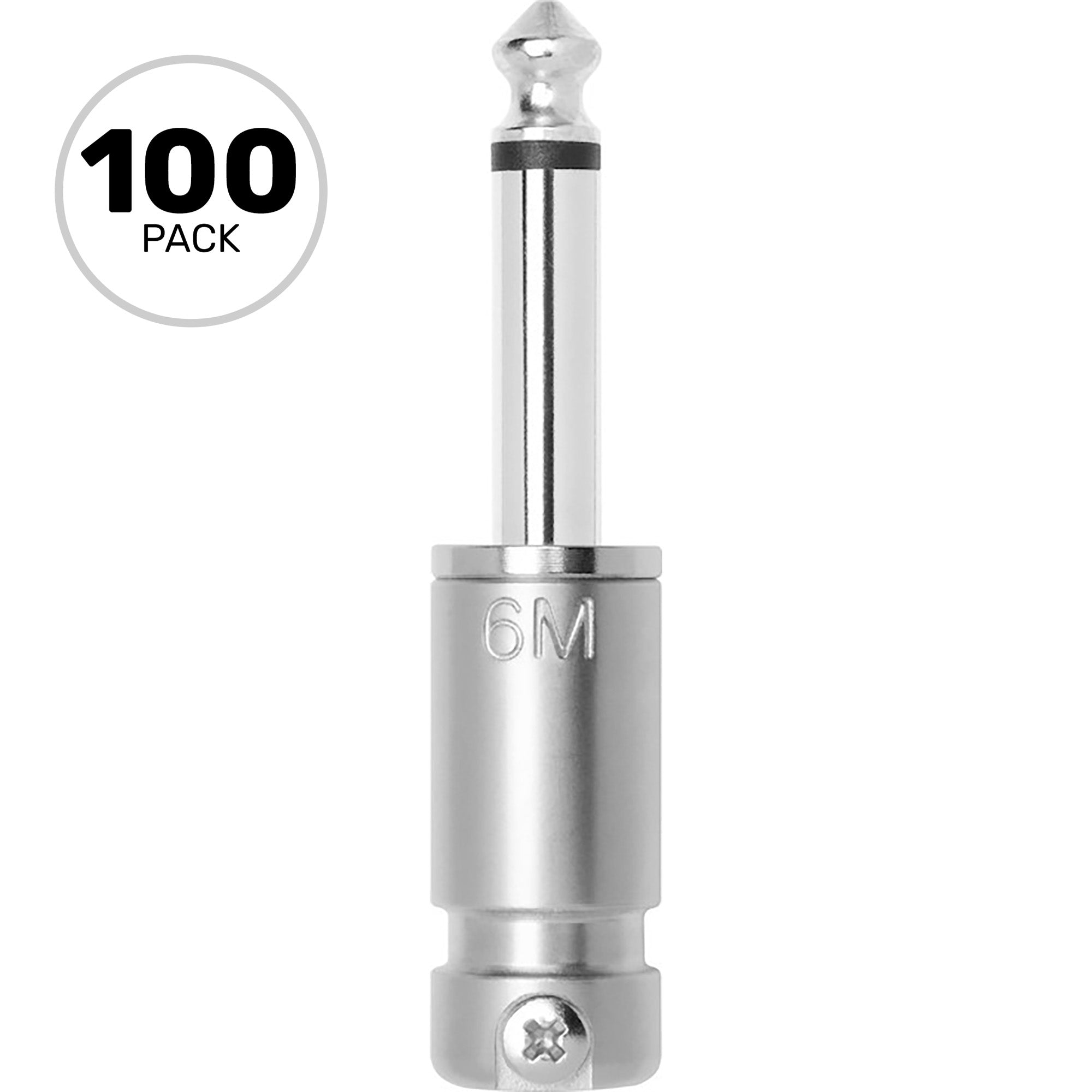 SquarePlug SPS6M Compact Medium Straight 1/4" TS Mono Cable Plugs (Matte Nickel, 100 Pack)