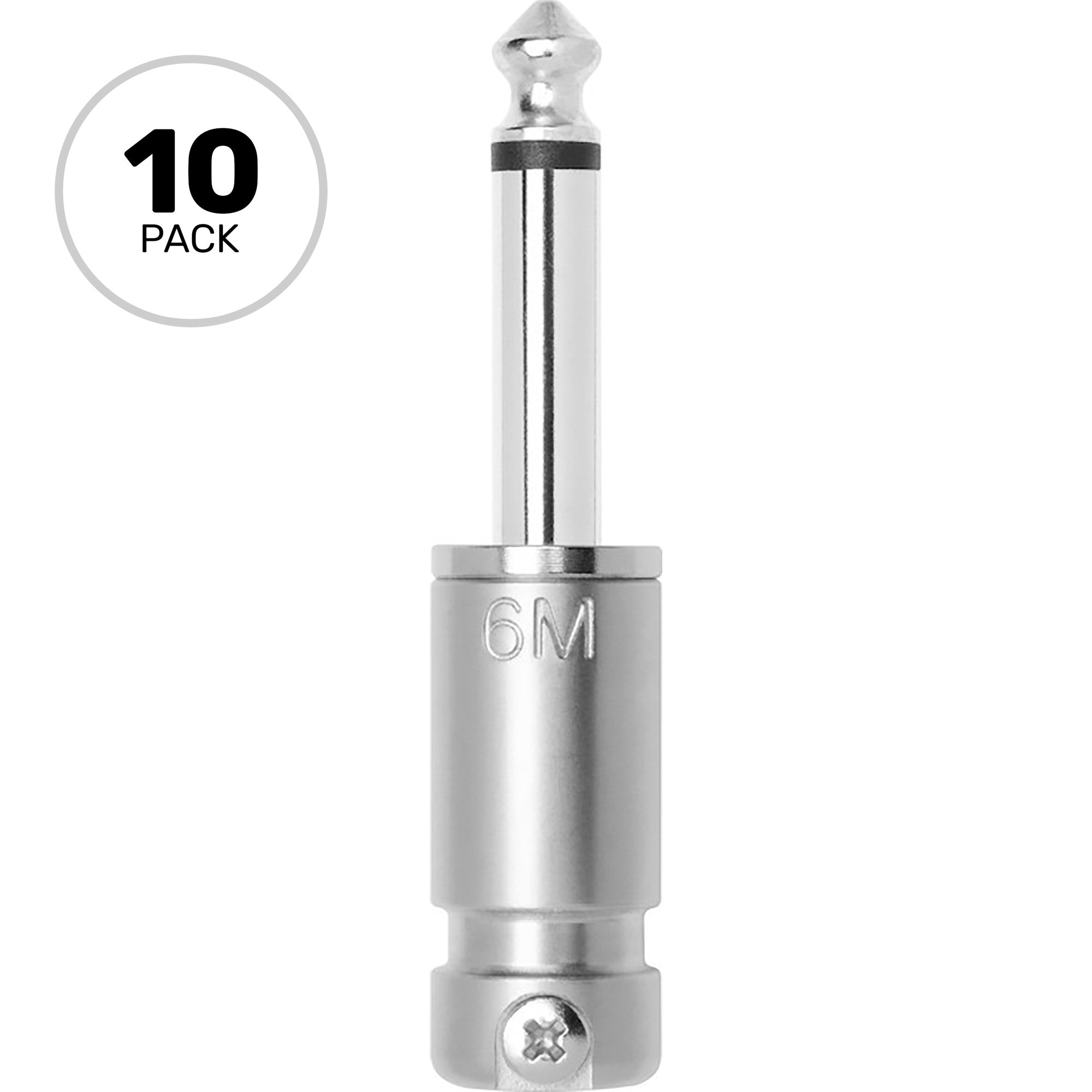 SquarePlug SPS6M Compact Medium Straight 1/4" TS Mono Cable Plugs (Matte Nickel, 10 Pack)