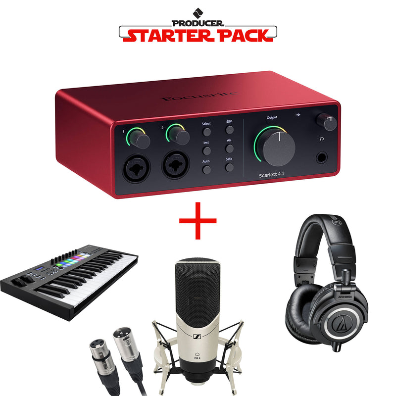 Focusrite Scarlett 4i4 Producer Starter Pack with Interface, Headphones, Mic & MIDI Controller