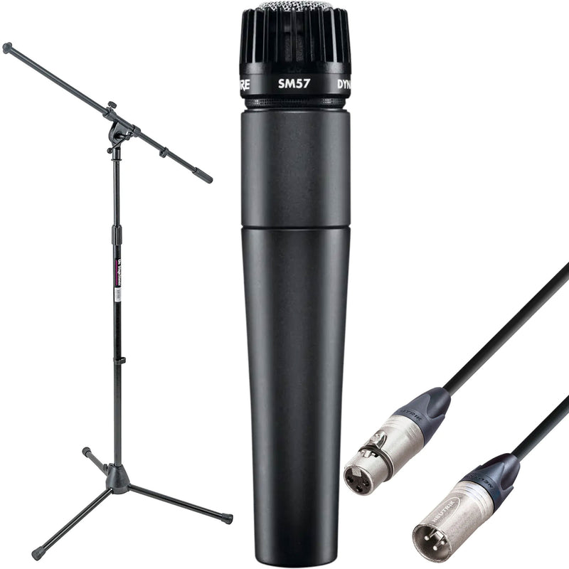 Shure SM57 Dynamic Handheld Microphone Stage Bundle Kit with Euro-Boom Mic Stand and Cable