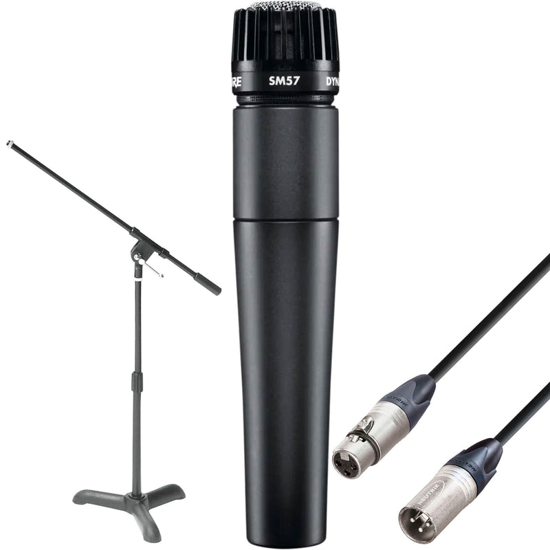 Shure SM57 Dynamic Instrument Microphone Stage Bundle Kit with Drum/Amp Mic Stand and Cable