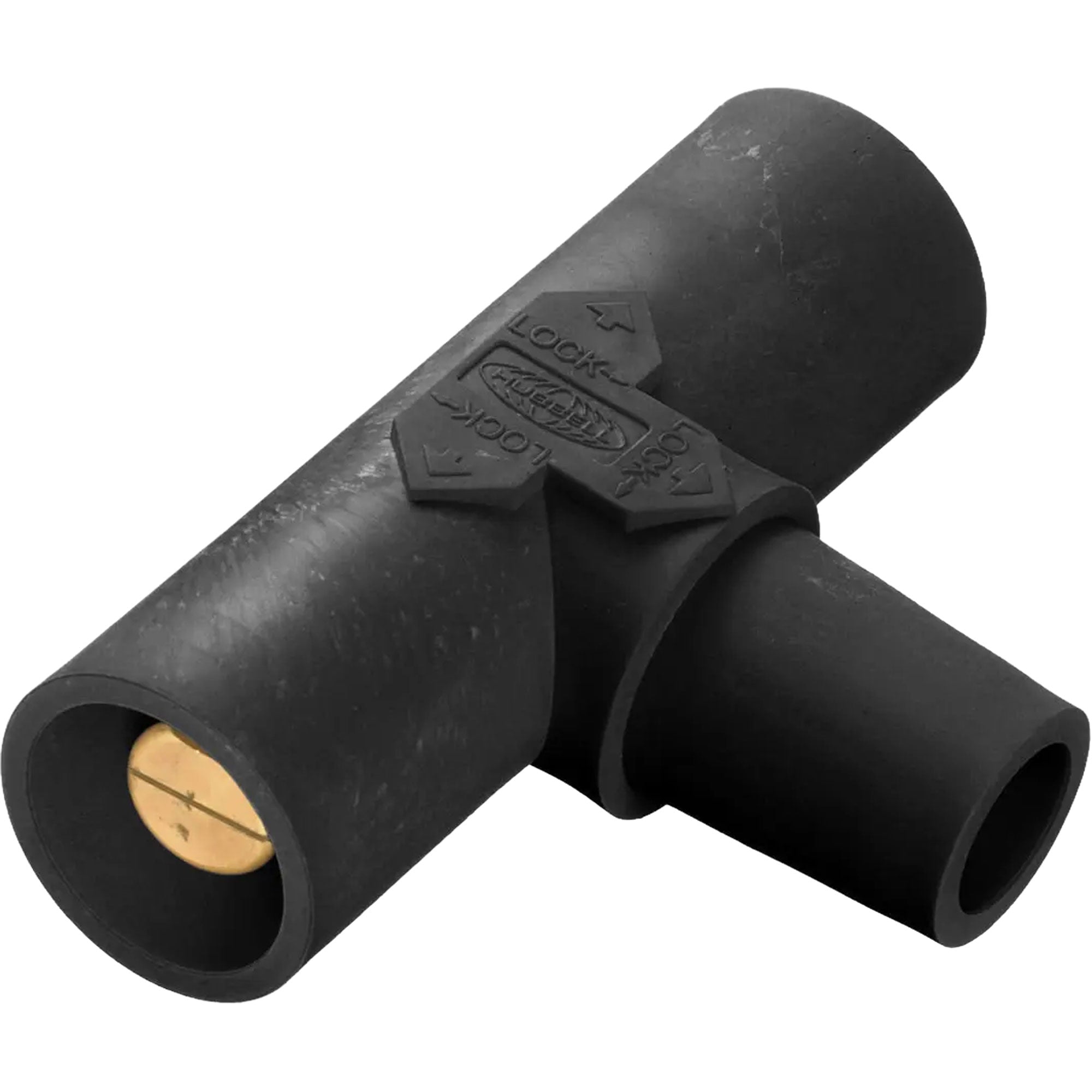 Hubbell HBLPTBK Female-Male-Male 400 Amp Single Pole Cam-Lock Paralleling Tee (Black) Image 1