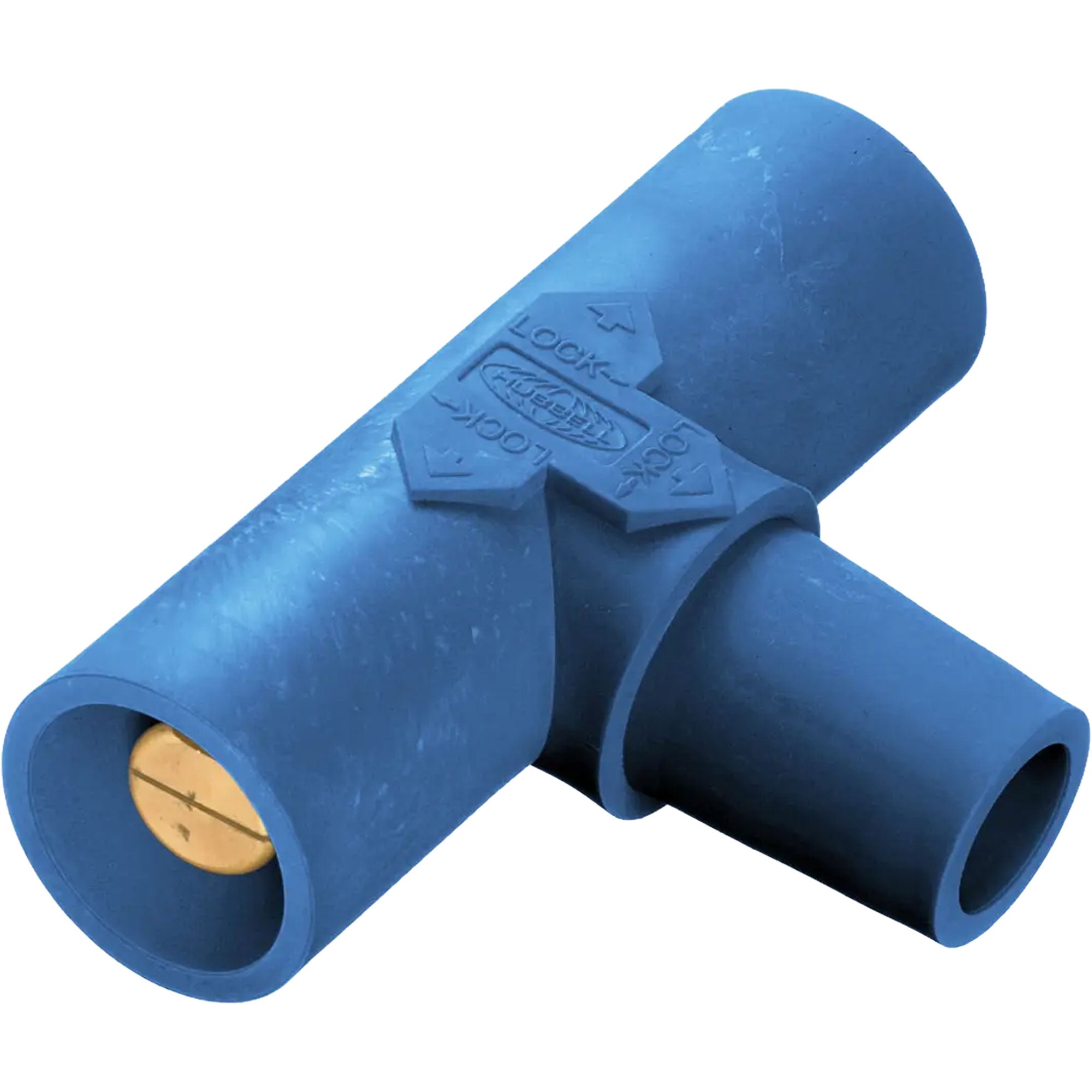 Hubbell HBLPTBL Female-Male-Male 400 Amp Single Pole Cam-Lock Paralleling Tee (Blue) Image 1