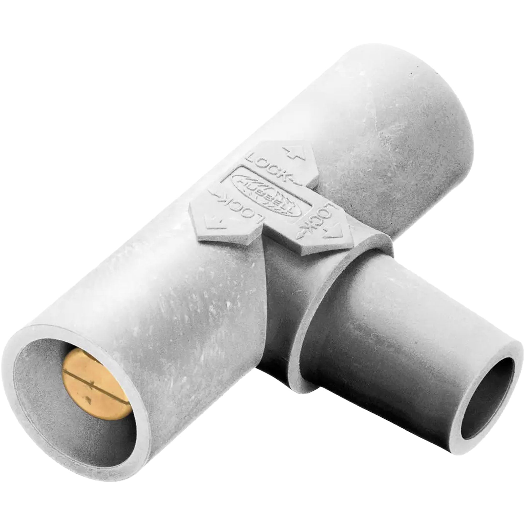 Hubbell HBLPTW Female-Male-Male 400 Amp Single Pole Cam-Lock Paralleling Tee (White) Image 1