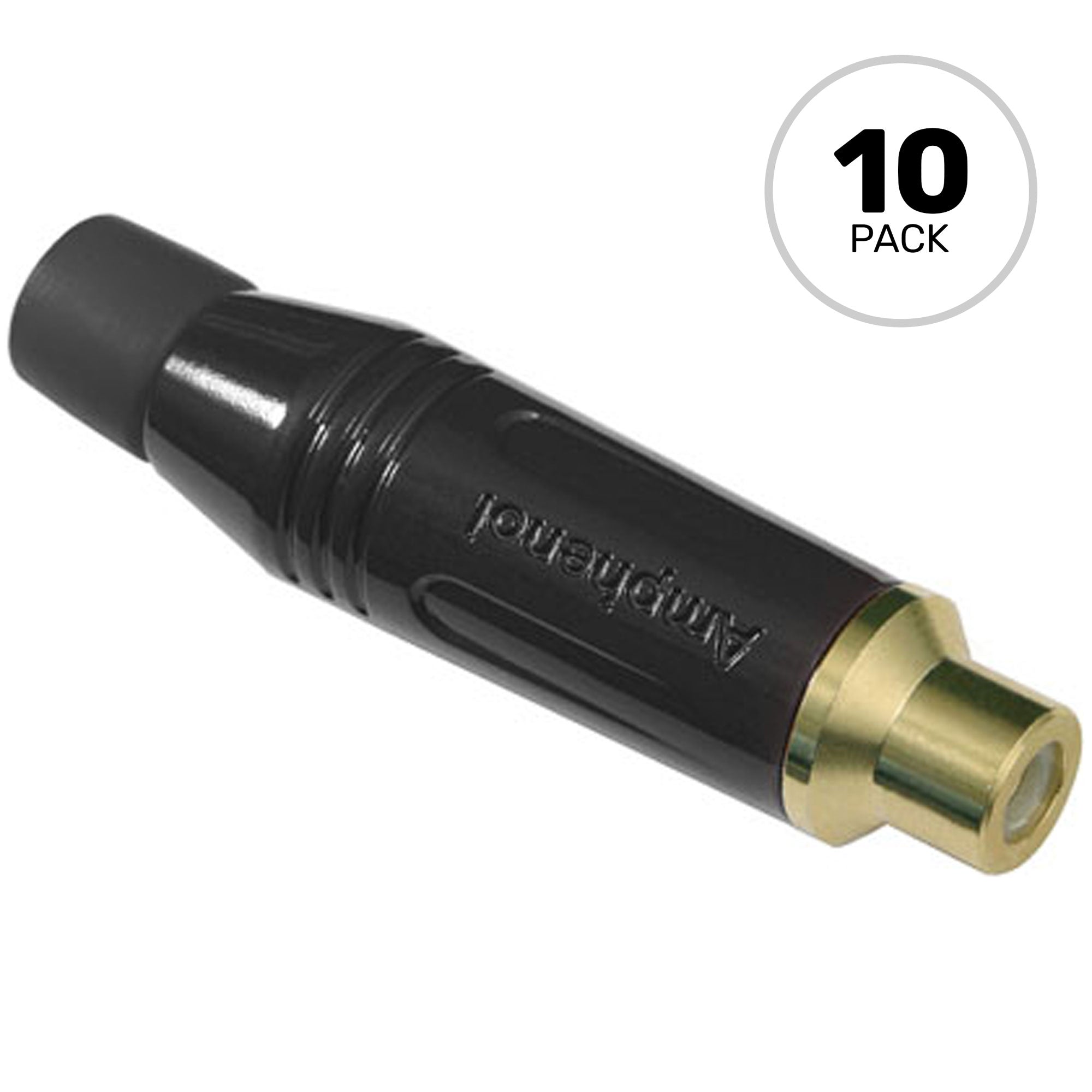 Amphenol ACJR-BLK Gold Plated Female RCA Phono Cable Mount Connector (Black, 10 Pack)