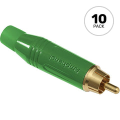 Amphenol ACPR-GRN Gold Plated Male RCA Phono Cable Mount Connector (Green, 10 Pack) Image 1