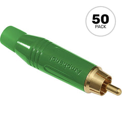 Amphenol ACPR-GRN Gold Plated Male RCA Phono Cable Mount Connector (Green, 50 Pack) Image 1