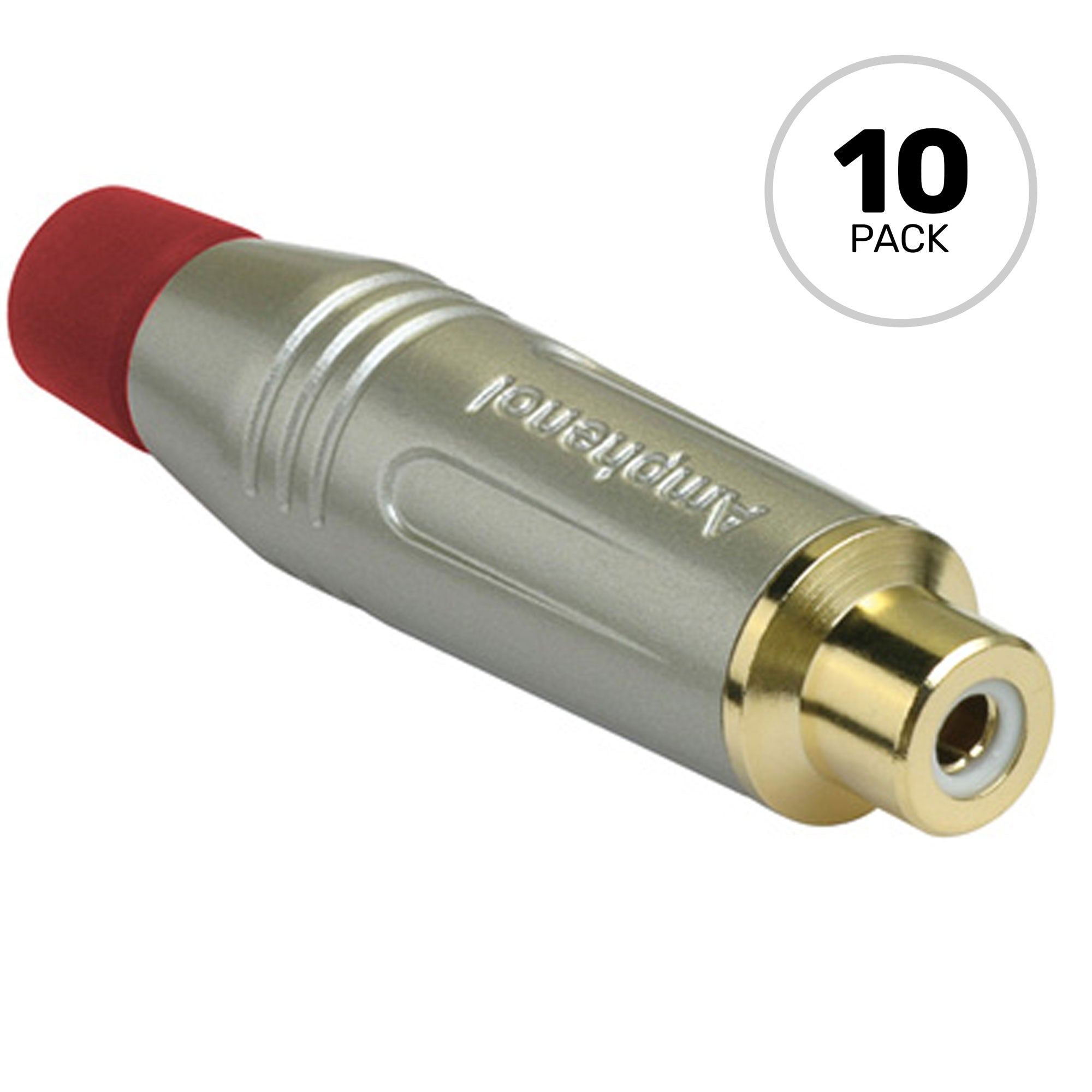Amphenol ACJR-SRD Gold Plated Female RCA Phono Cable Mount Connector (Nickel/Red, 10 Pack)