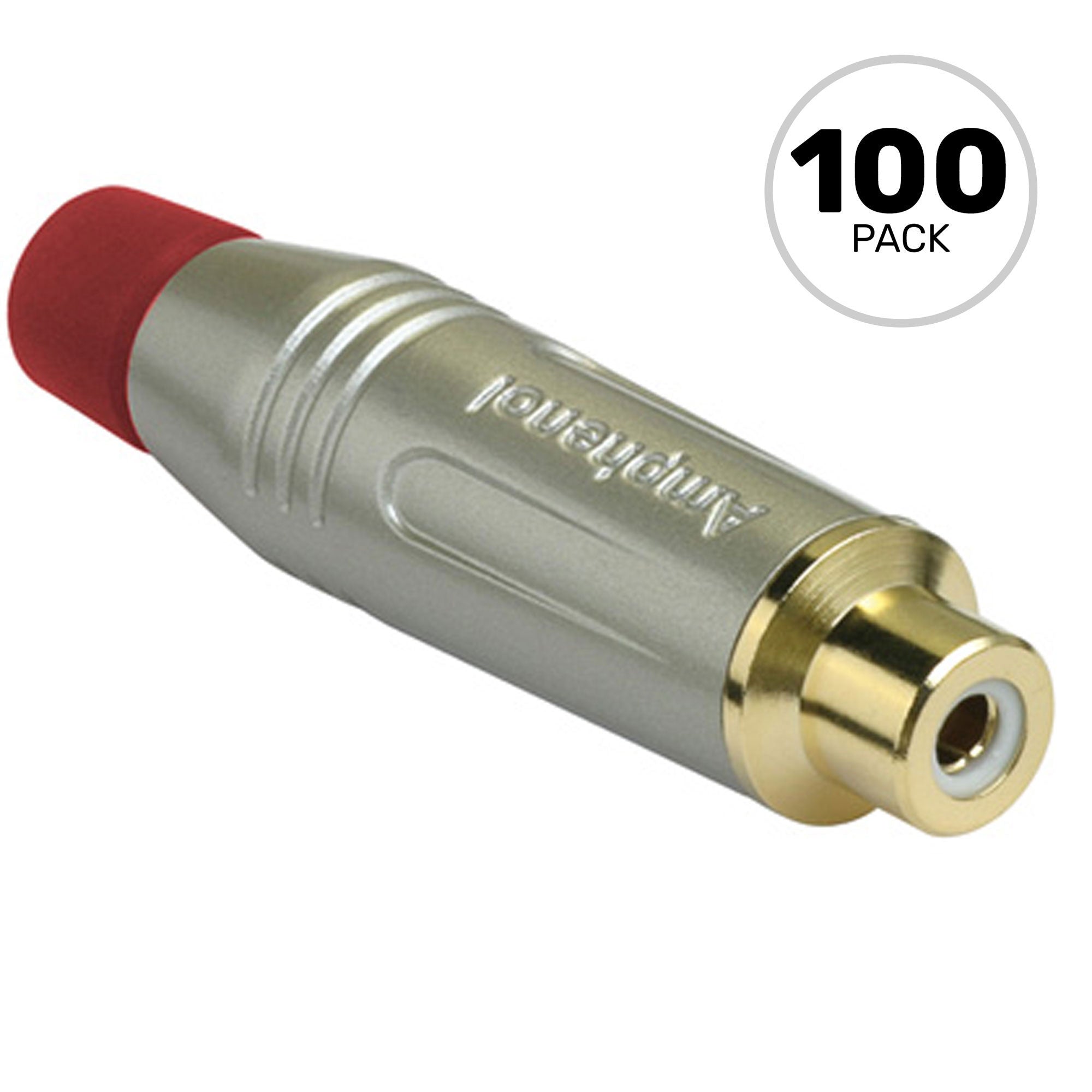 Amphenol ACJR-SRD Gold Plated Female RCA Phono Cable Mount Connector (Nickel/Red, Box of 100)