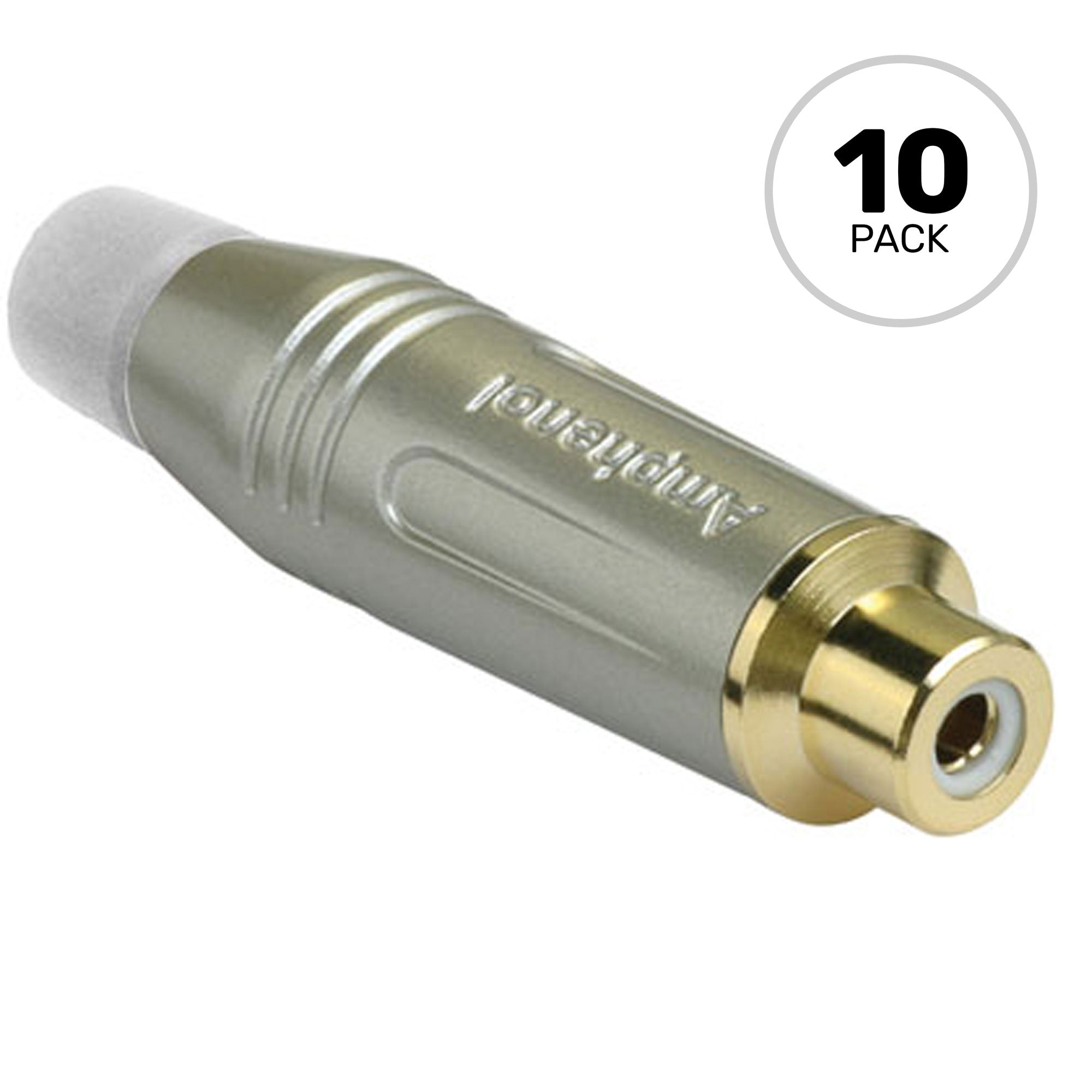 Amphenol ACJR-SWH Gold Plated Female RCA Phono Cable Mount Connector (Nickel/White, 10 Pack)