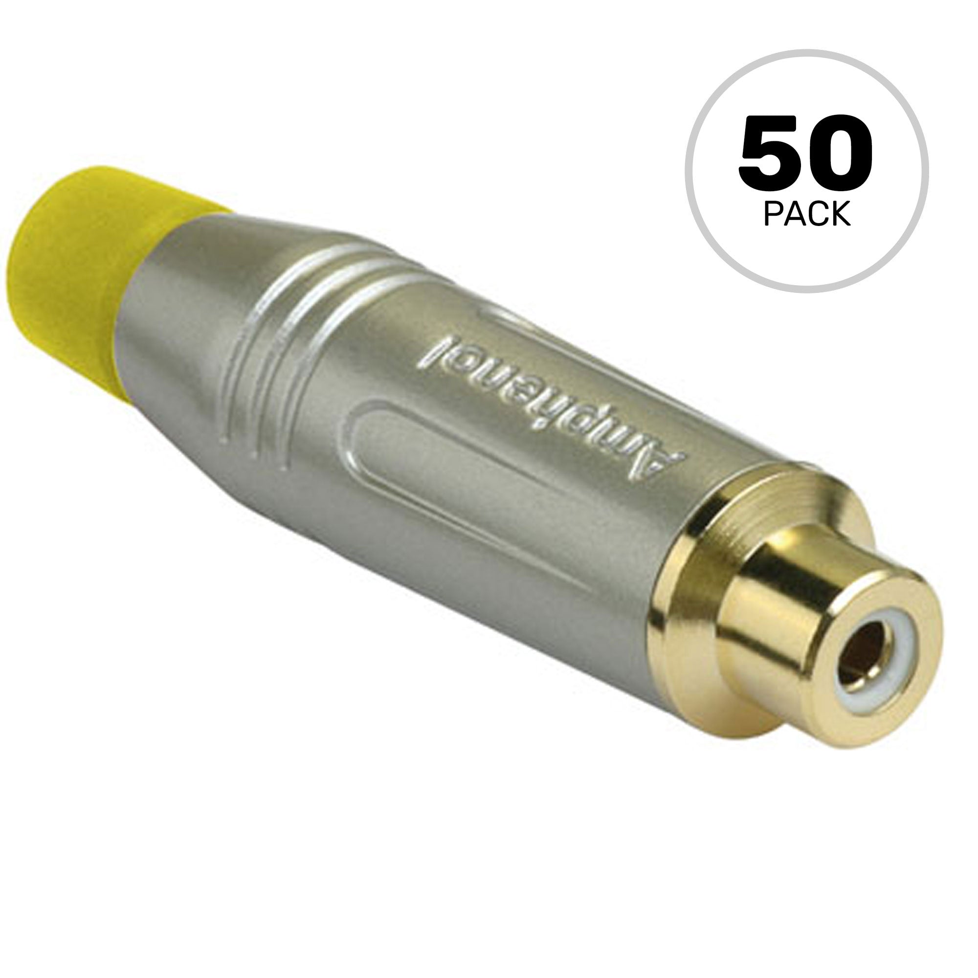 Amphenol ACJR-SYL Gold Plated Female RCA Phono Cable Mount Connector (Nickel/Yellow, 50 Pack)